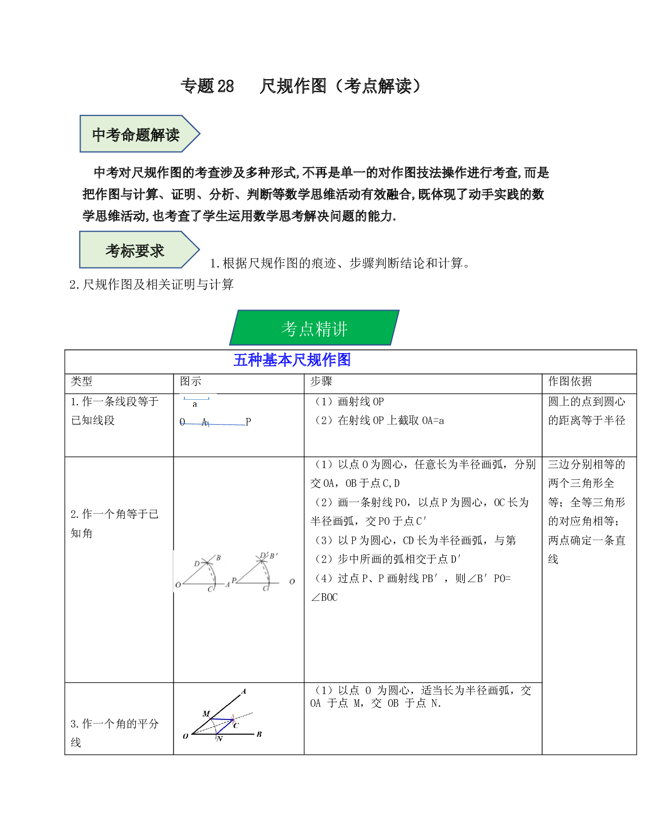 28 尺规作图（考点解读）-2023年中考数学第一轮复习《考点解读&bull;分层精练》（全国通用）(含参考答案).docx 第1页