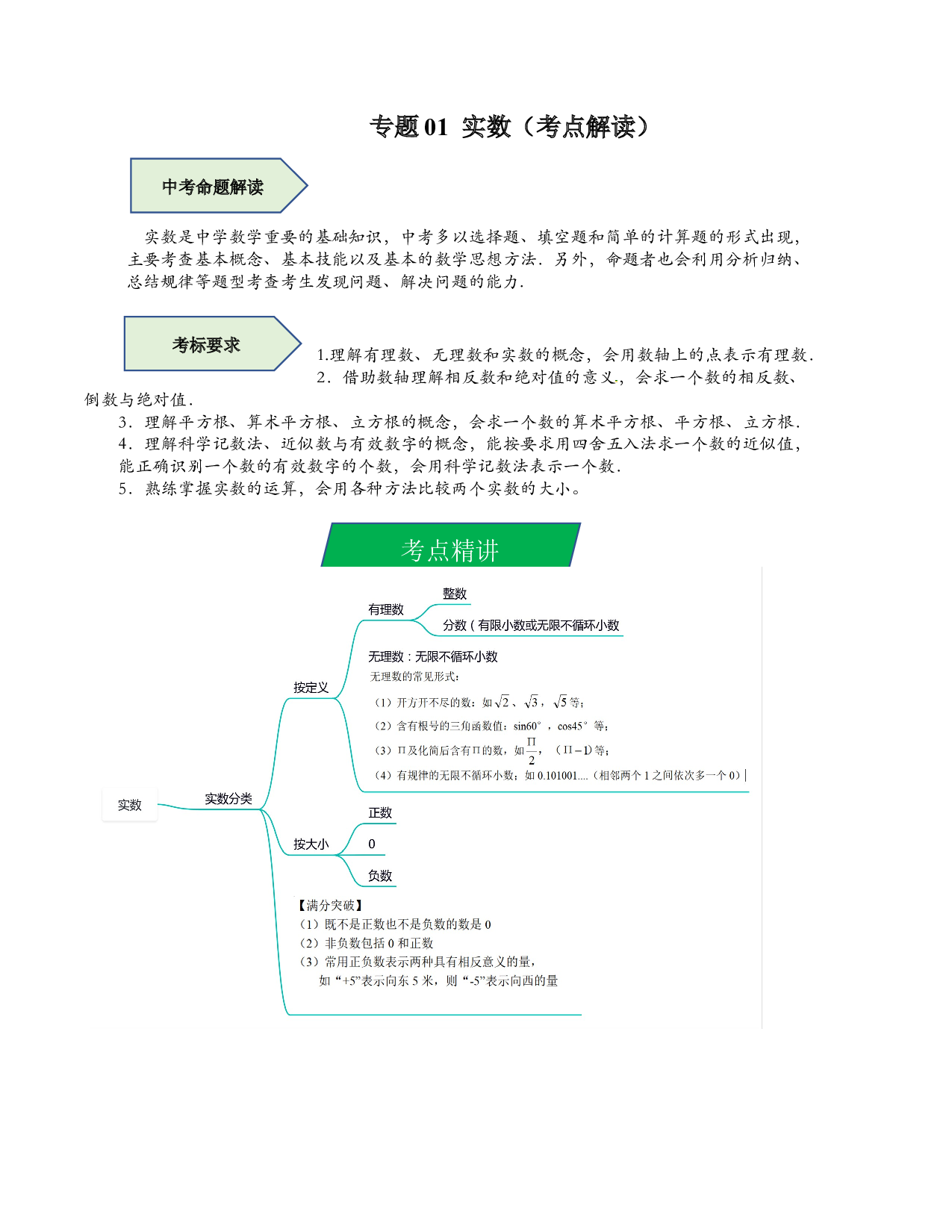 01 实数（考点解读）-2023年中考数学第一轮复习《考点解读&bull;分层精练》（全国通用）(含参考答案).docx 第1页