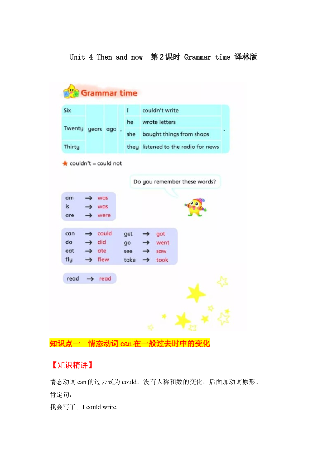 【教材解读】六上英语教材深度解读（含典例讲解+课后练习+答案）Unit 4 Then and now  第2课时 Grammar time 译林版.docx 第1页
