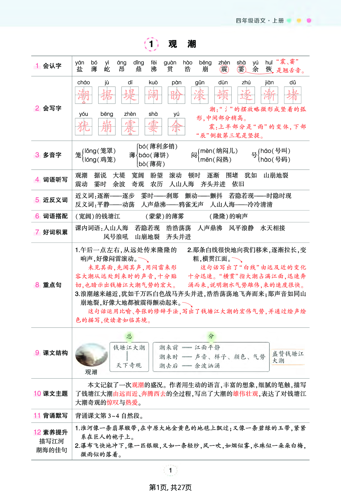 四年级上册语文状元笔记（背记清单）共27页.pdf 第1页
