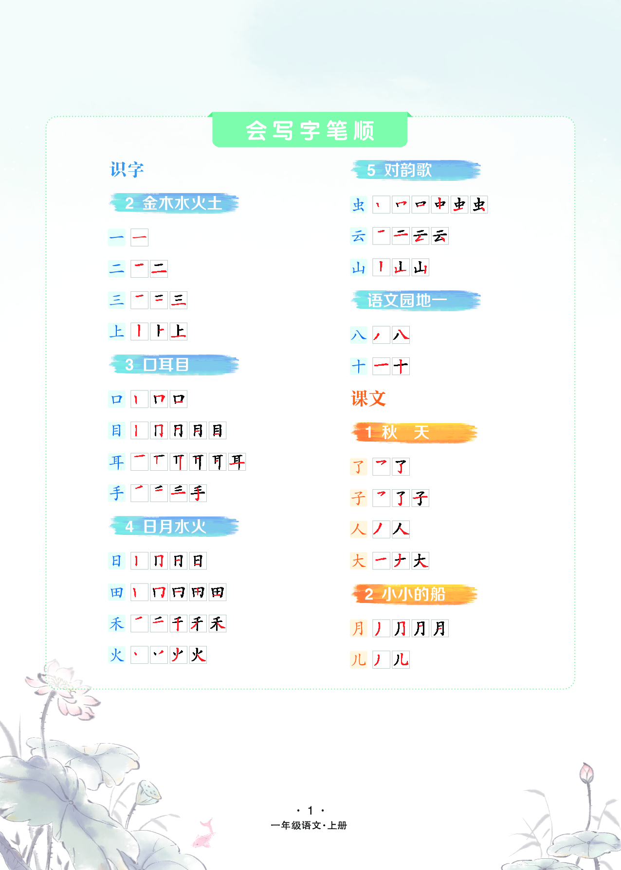小学一年级上册课文识字-会写字笔顺.pdf 第1页