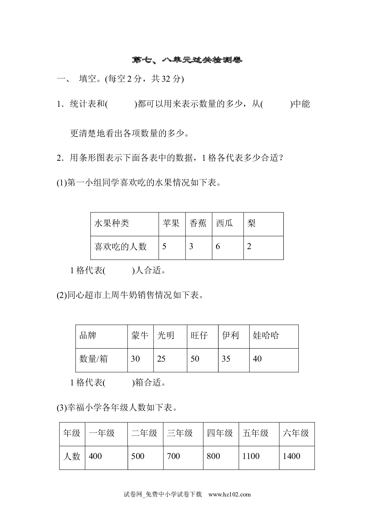 第七、八单元过关检测卷 （四年级数学上册人教版试卷）.docx 第1页