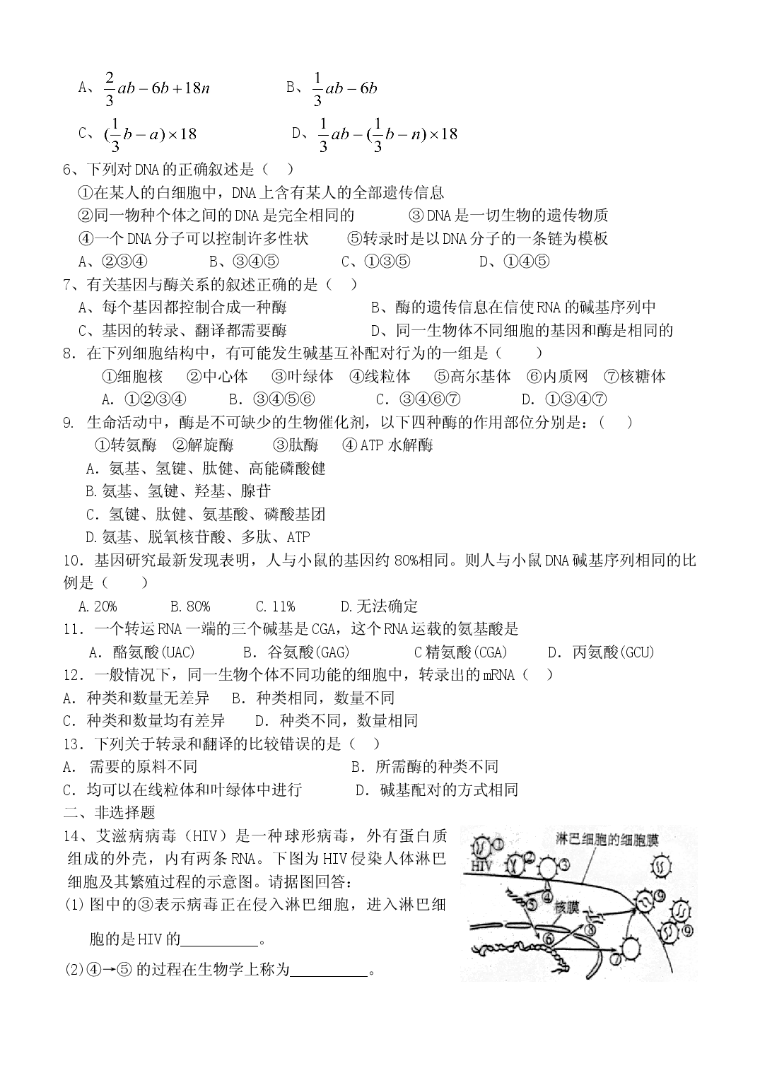 高二生物基因的表达同步练习2.doc 第2页