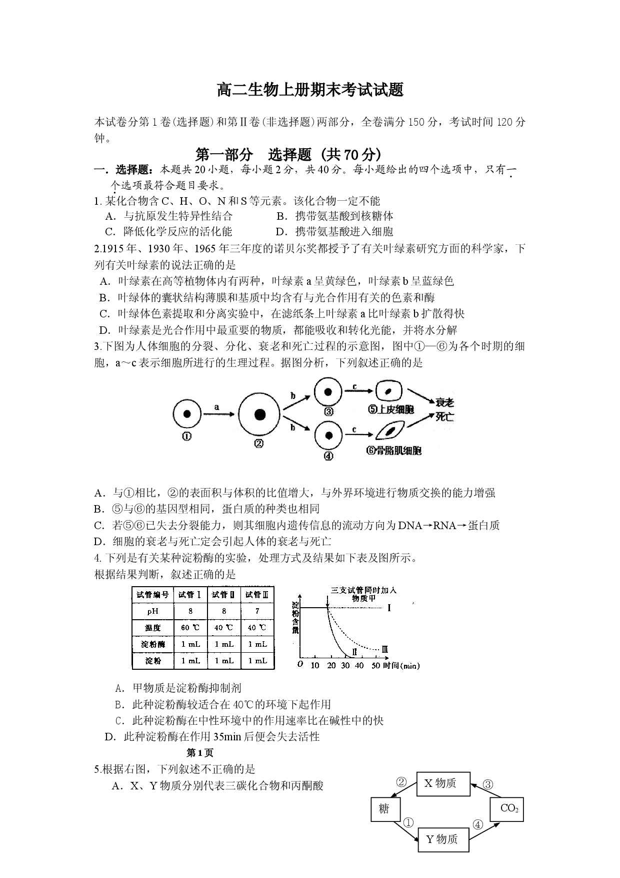 高二生物上册期末考试试题.doc 第1页