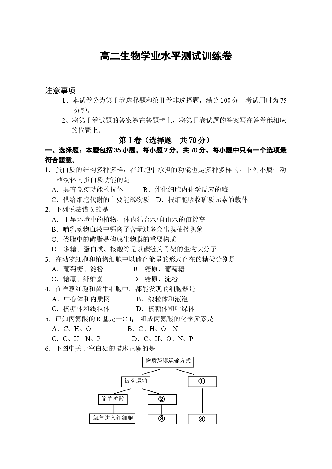 高二生物学业水平测试训练卷1.doc 第1页