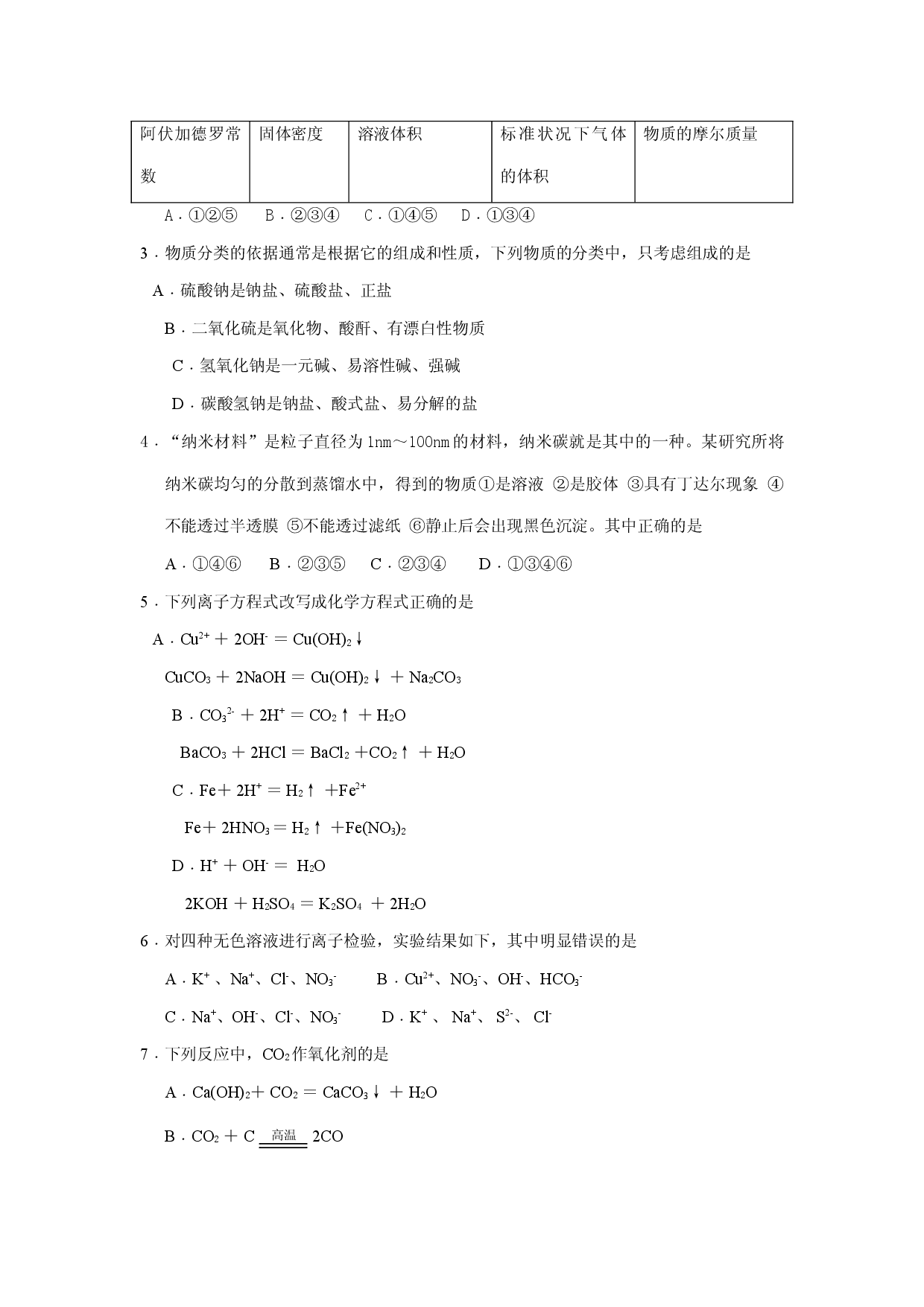 高一化学第一学期期末考试试题1.doc 第2页