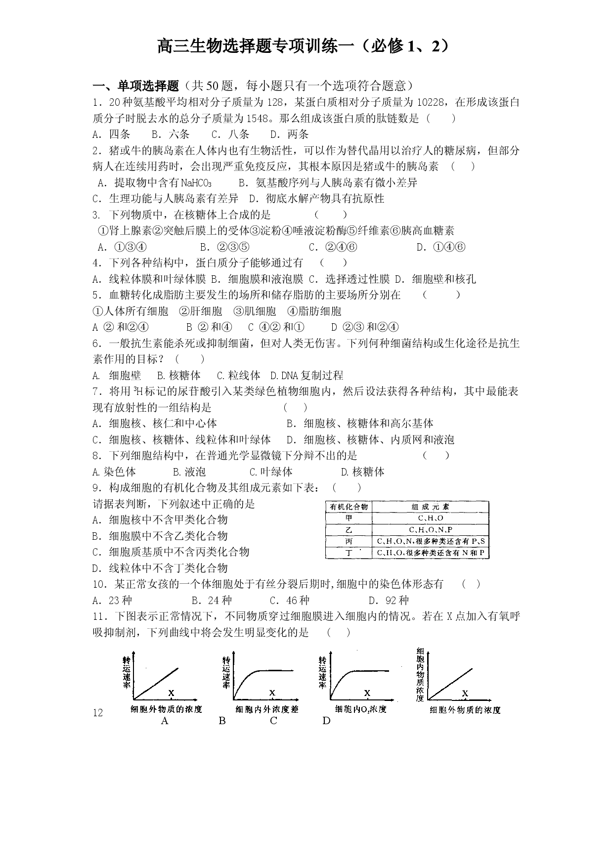 高三生物选择题专项训练.doc 第1页
