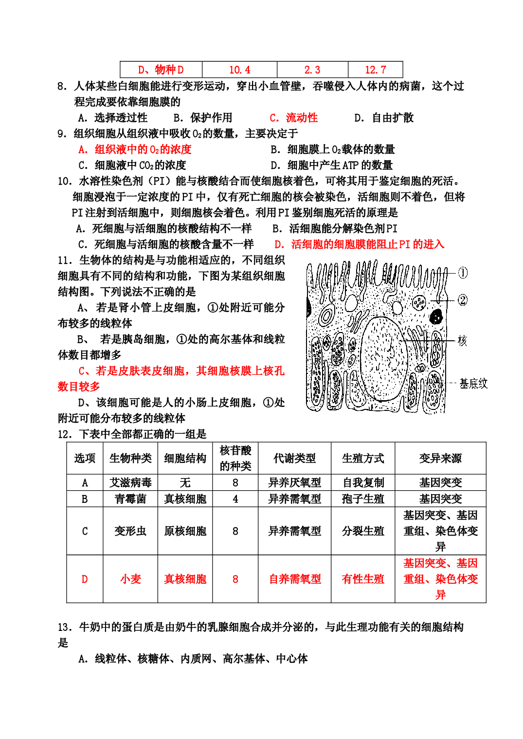 高三生物周练生命的结构基础.doc 第2页