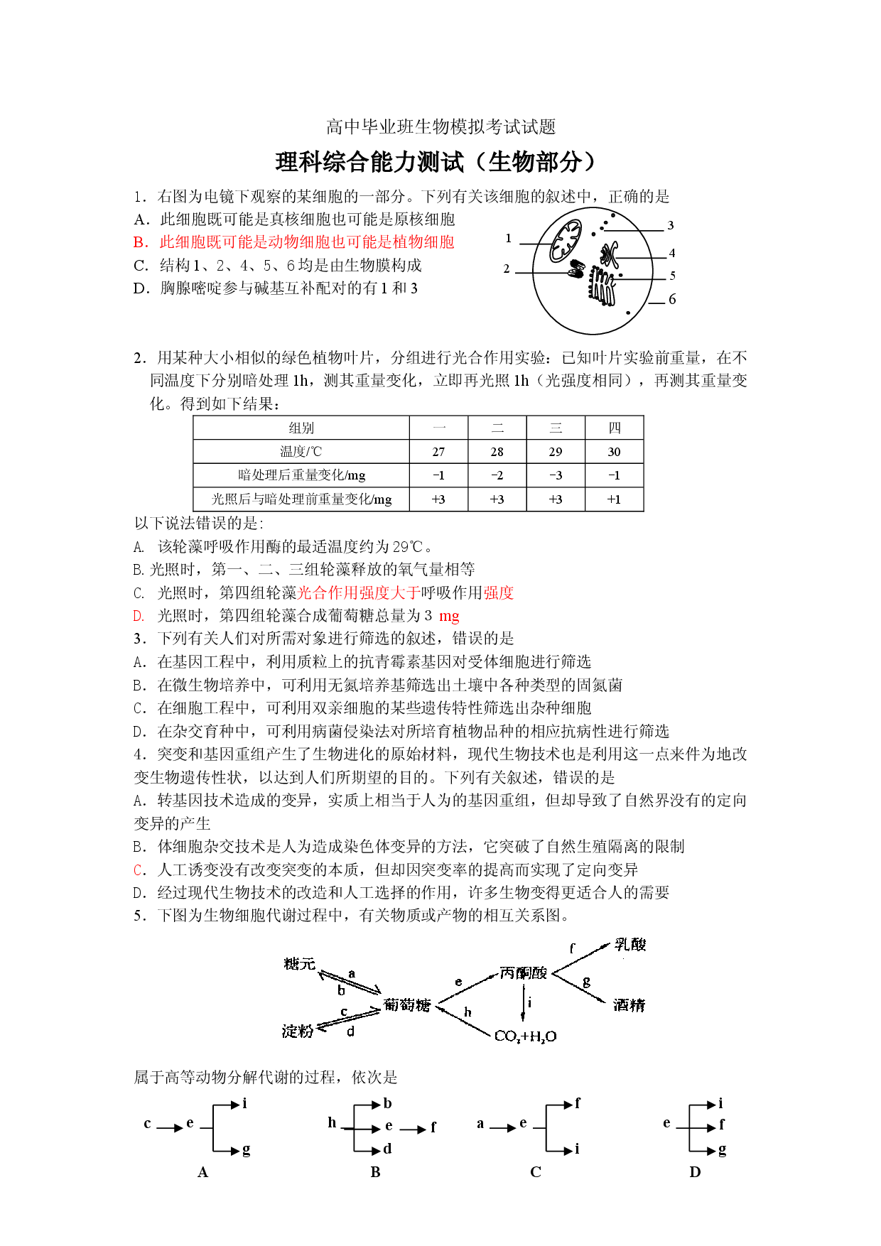 高中毕业班生物模拟考试试题.doc 第1页
