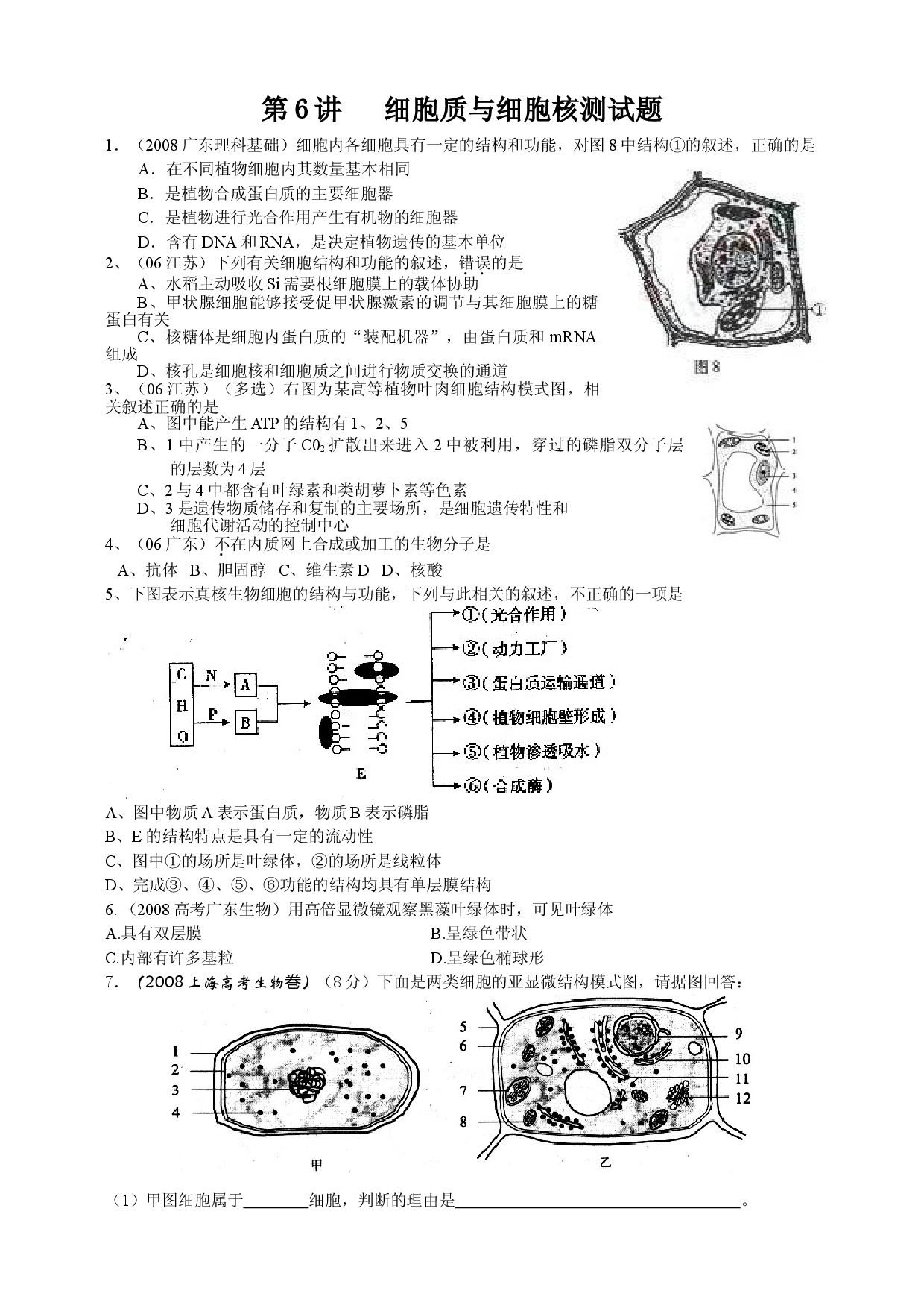 细胞质与细胞核测试题.doc 第1页