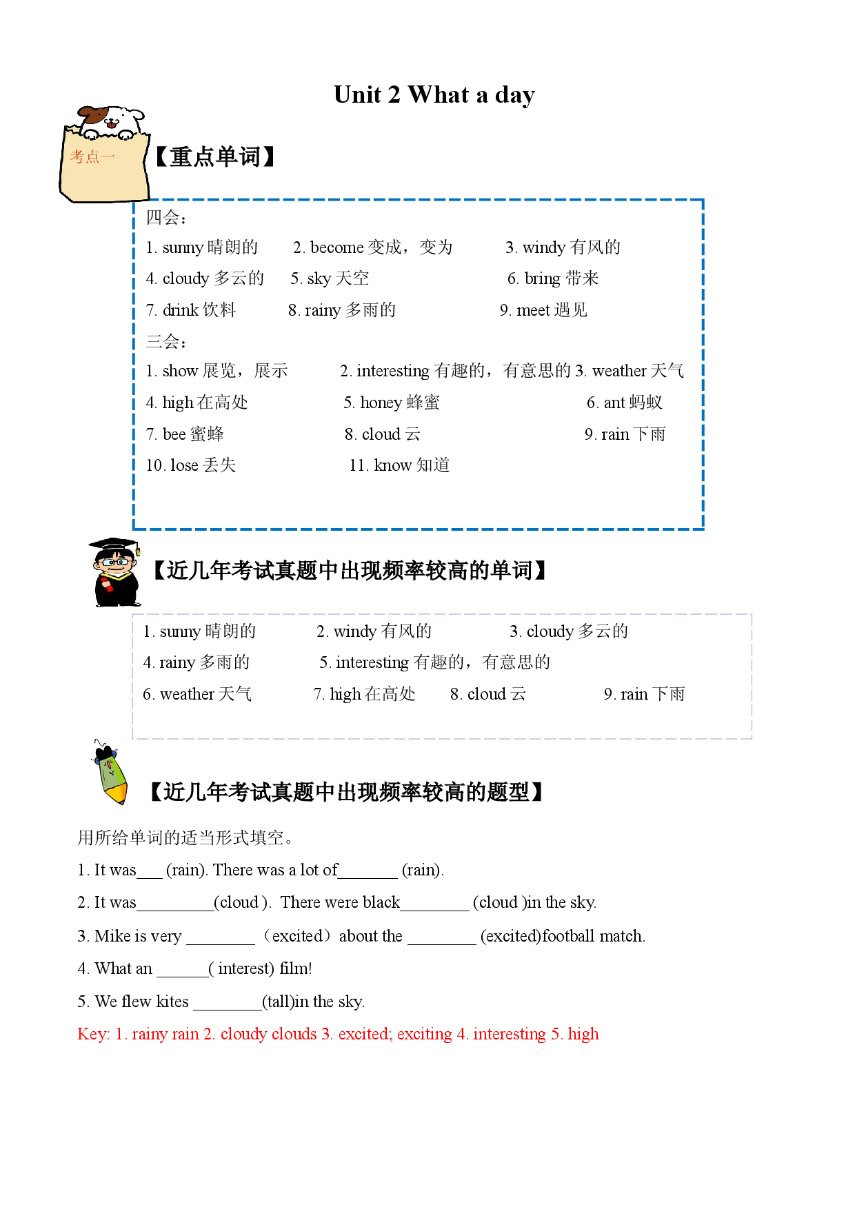 （单元知识考点 + 历年考试高频题）译林版六年级上册Unit 2 What a day.docx 第1页