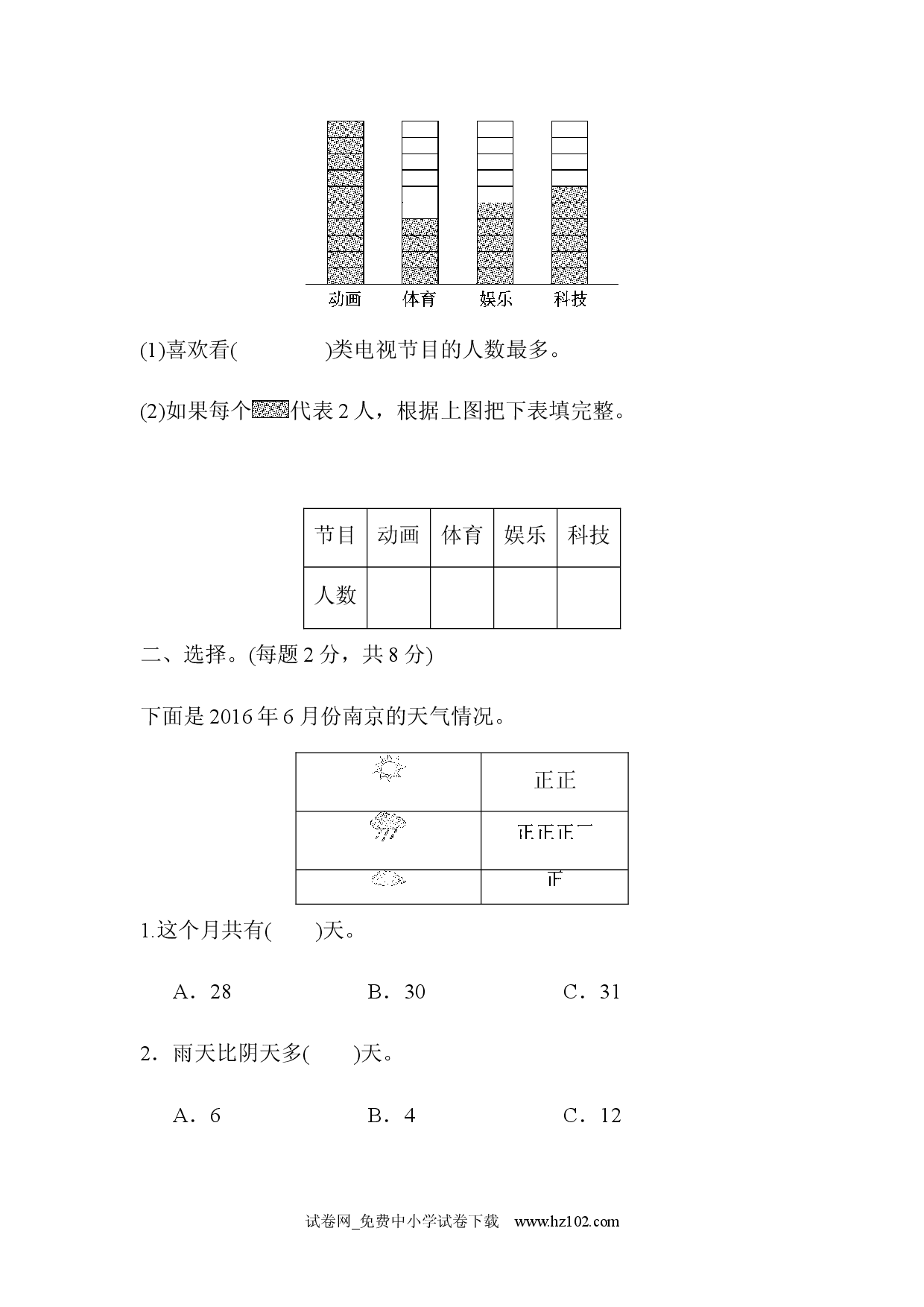 第1单元过关检测卷、人教版二年级数学下册习题试卷.docx 第2页