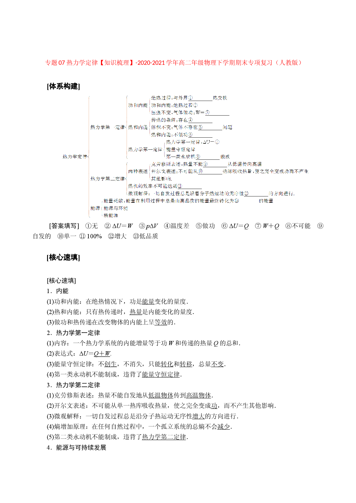 专题07 热力学定律【知识梳理】-2020-2021学年高二物理下学期期末专项复习（人教版）.doc 第1页