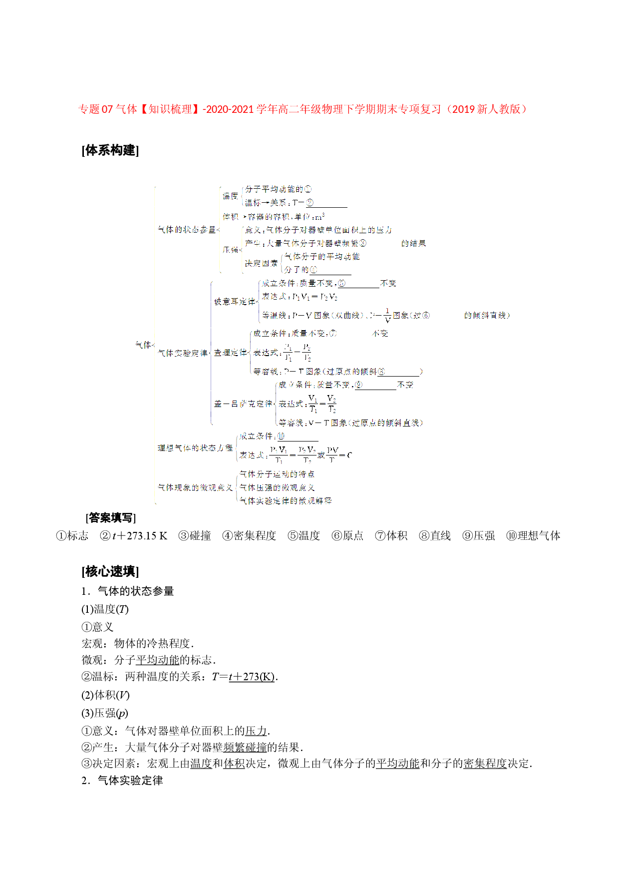 专题07 气体【知识梳理】-2020-2021学年高二年级物理下学期期末专项复习（2019新人教版）.doc 第1页
