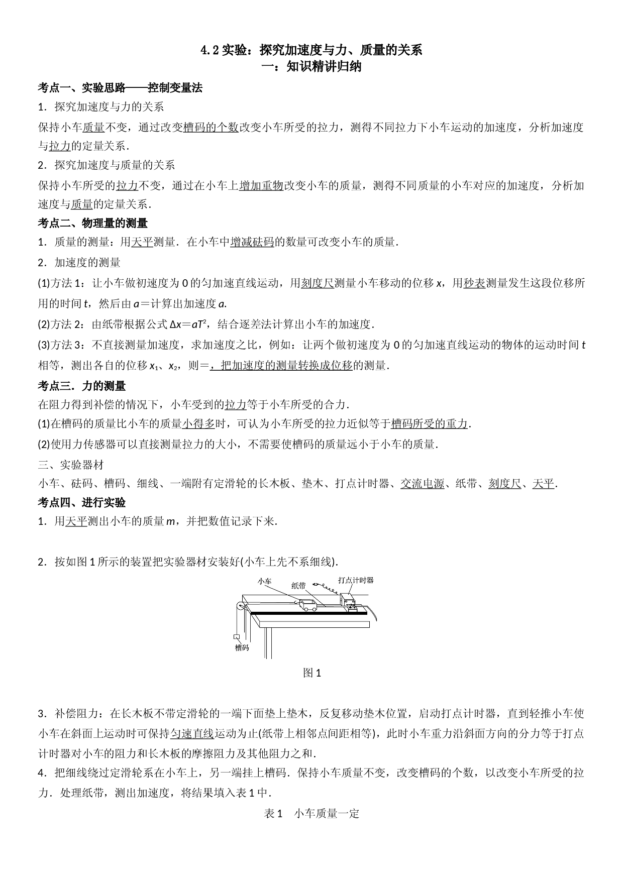 4.2 实验：探究加速度与力、质量的关系-2022-2023学年高一物理精讲与精练高分突破考点专题系列（人教版2019必修第一册）.docx 第1页