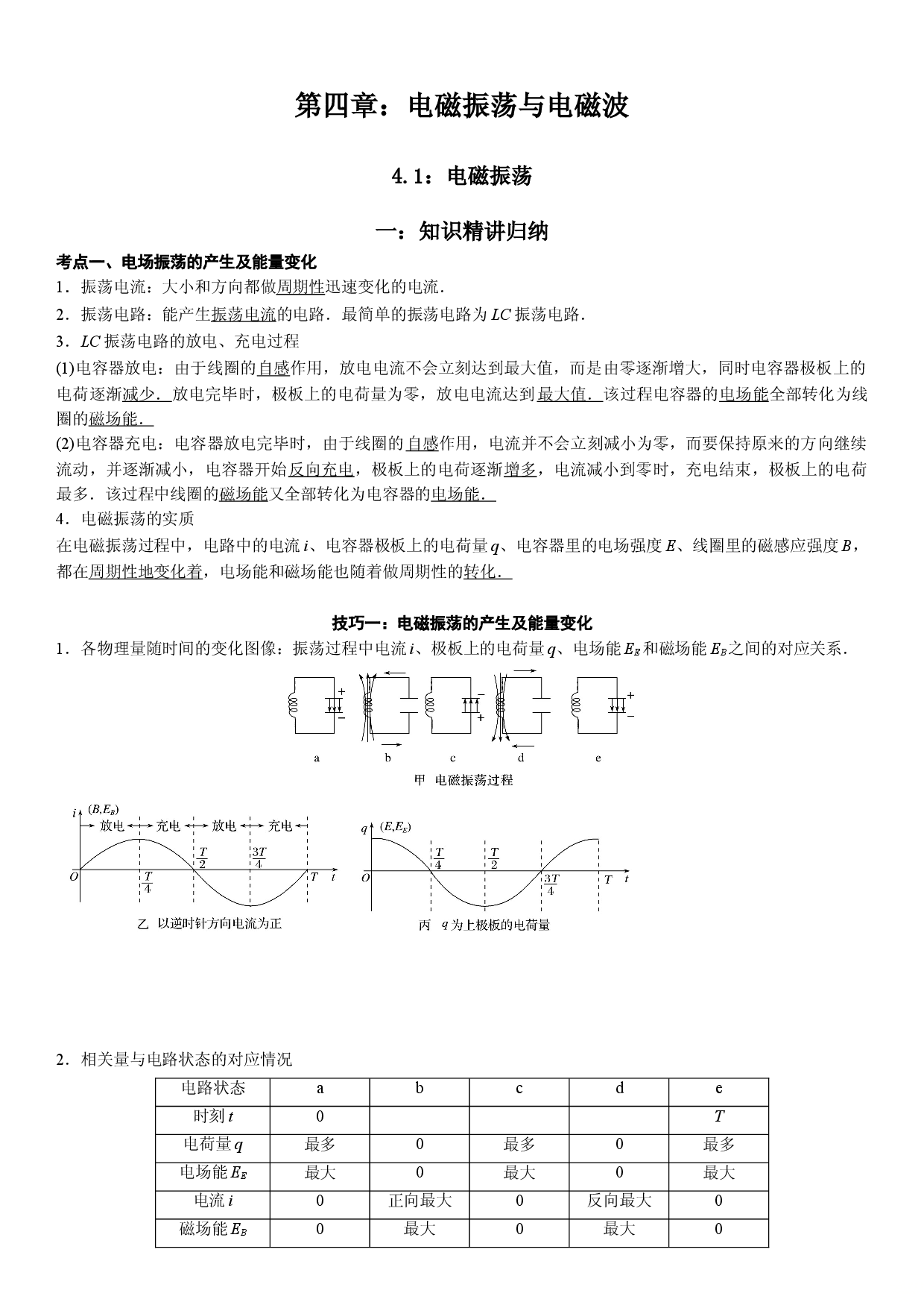 4.1 电磁振荡-2021-2022学年高二物理精讲与精练高分突破考点专题系列（人教版2019选择性必修第二册）.doc 第1页