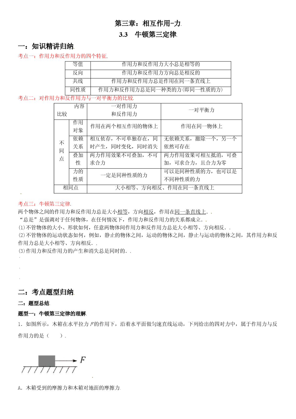 3.3 牛顿第三定律-2021-2022学年高一物理精讲与精练高分突破考点专题系列（人教版2019必修第一册）.doc 第1页