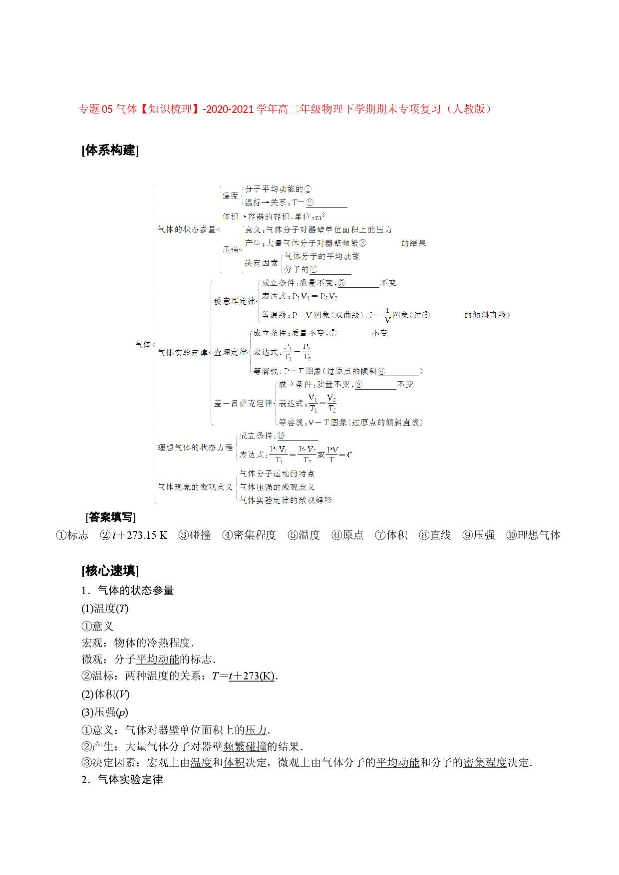 专题05 气体【知识梳理】-2020-2021学年高二物理下学期期末专项复习（人教版）.doc 第1页