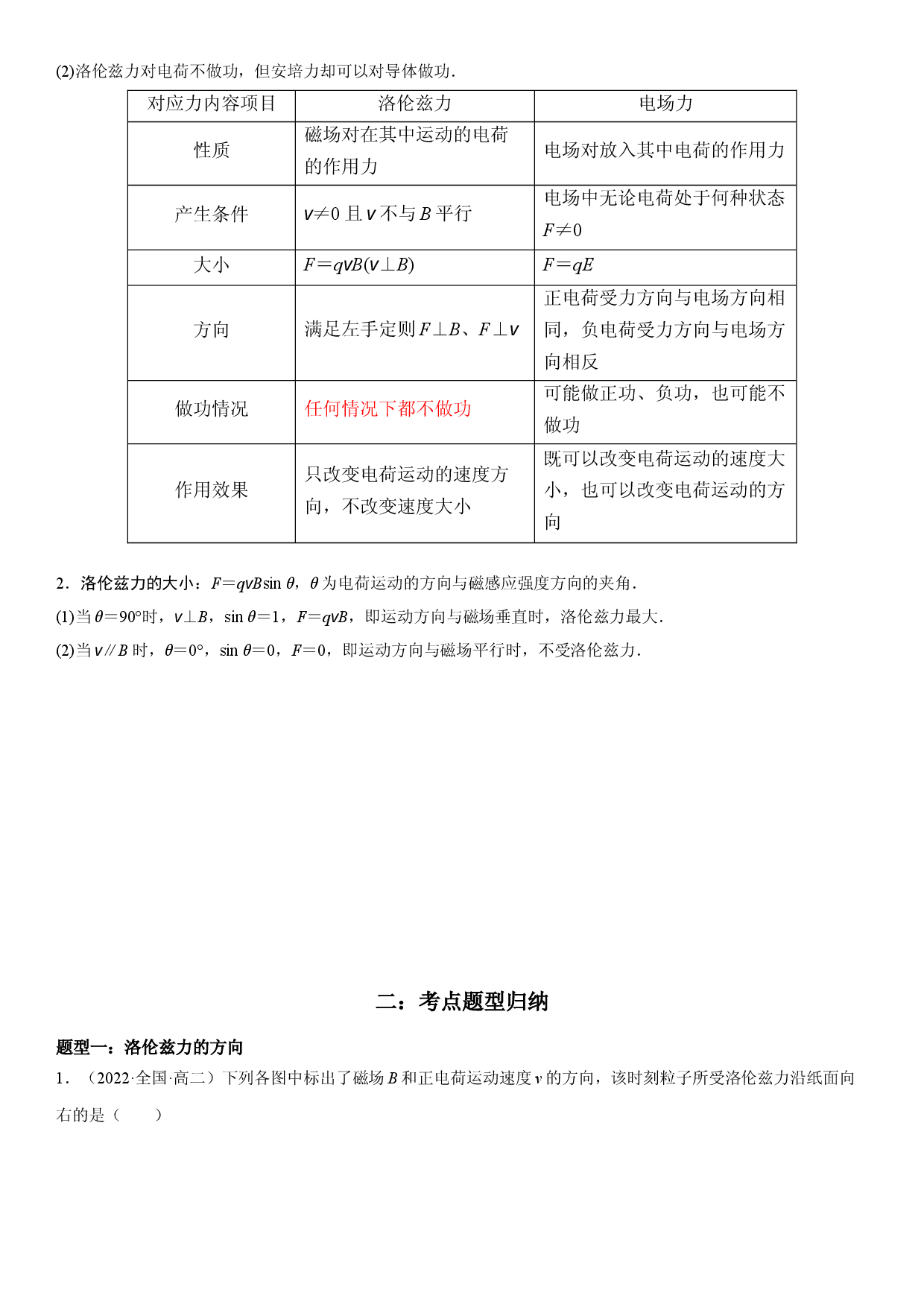 1.2 磁场对运动电荷的作用力-2022-2023学年高二物理精讲与精练高分突破考点专题系列（人教版2019选择性必修第二册）.docx 第2页