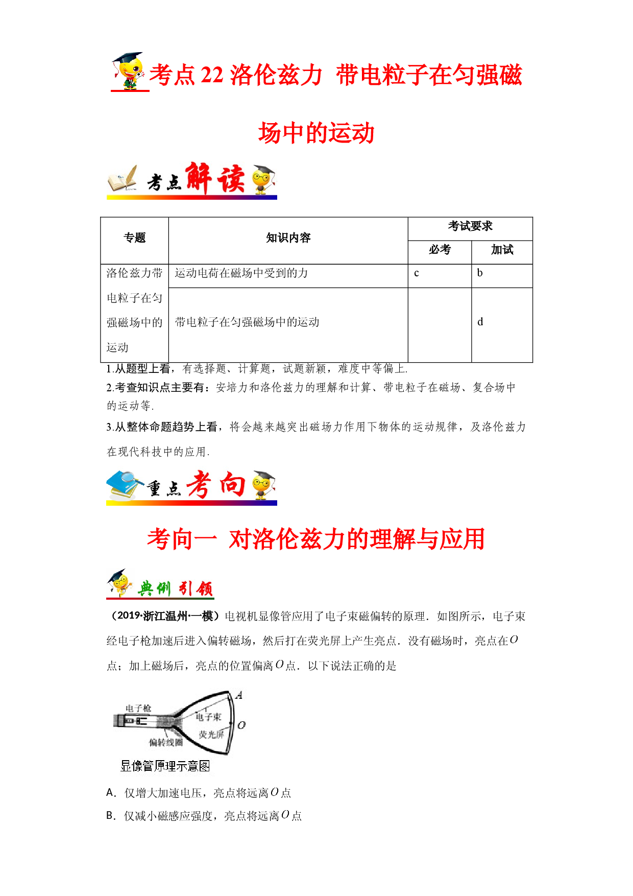考点22 洛伦兹力  带电粒子在匀强磁场中的运动-备战2022年高考物理一轮复习考点帮（浙江专用）.doc 第1页