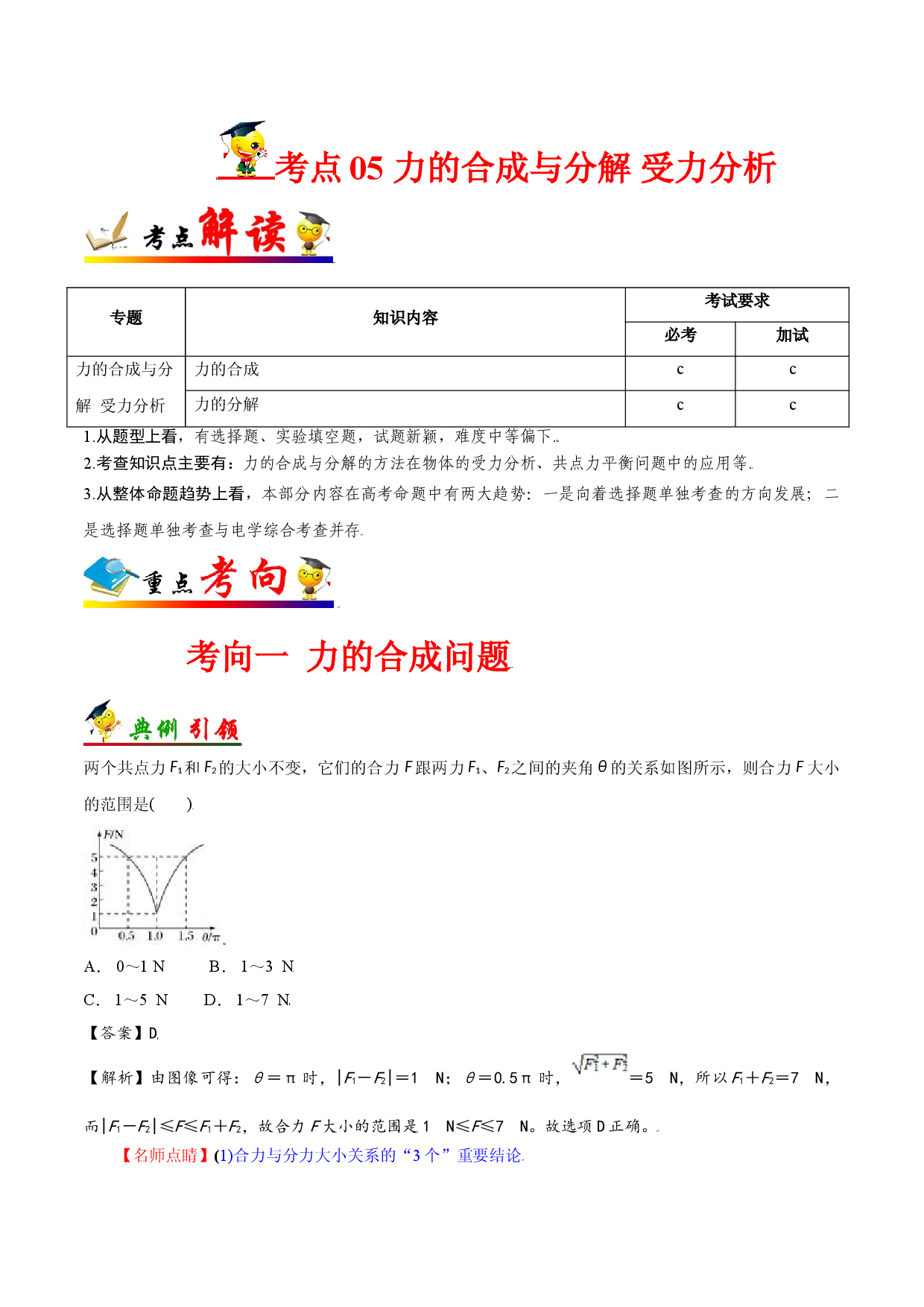 考点05 力的合成与分解  受力分析-备战2022年高考物理一轮复习考点帮（浙江专用）.doc 第1页