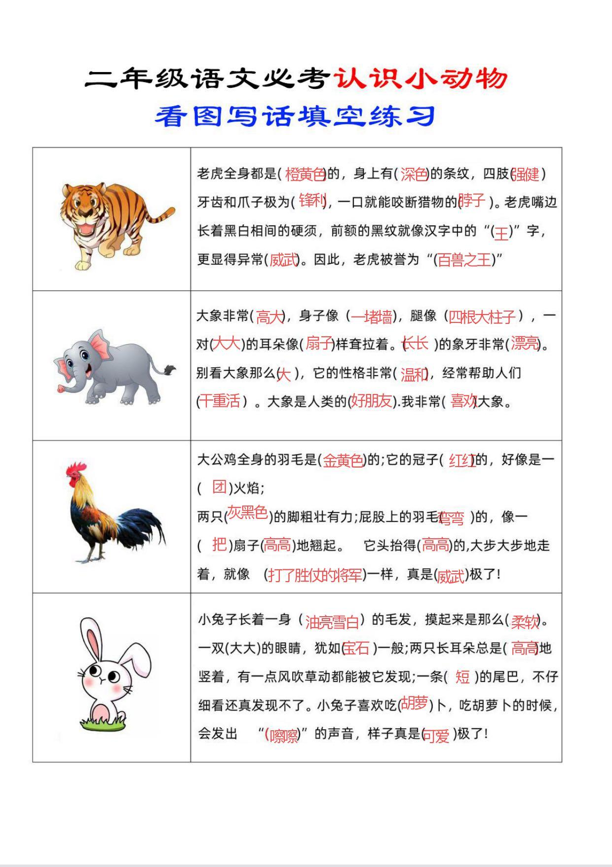 二年级上册语文必考认识小动物看图写话填空练习(含参考答案).pdf 第2页