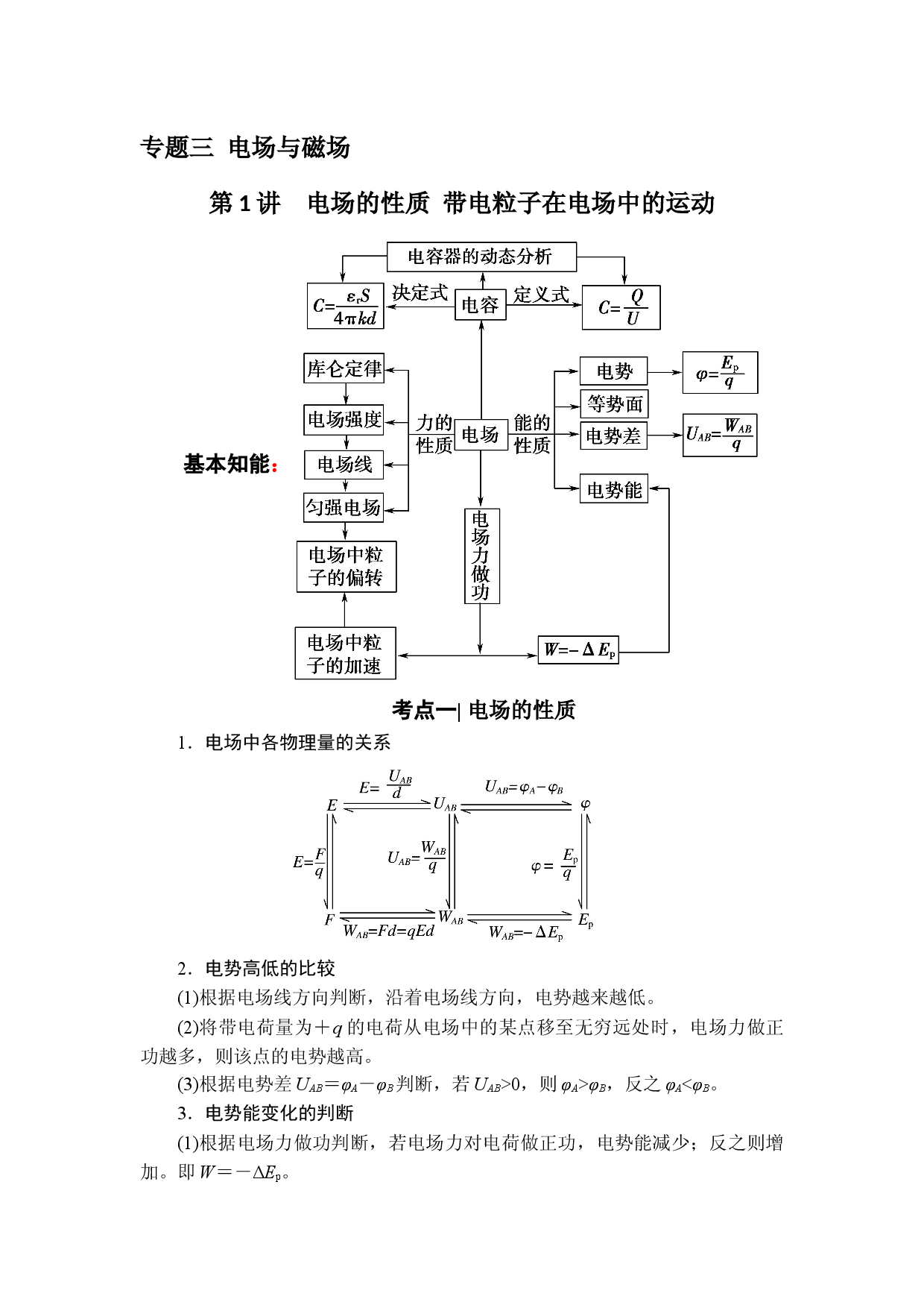 2022届高考物理二轮复习 3.1 电场的性质 带电粒子在电场中的运动 讲义.docx 第1页