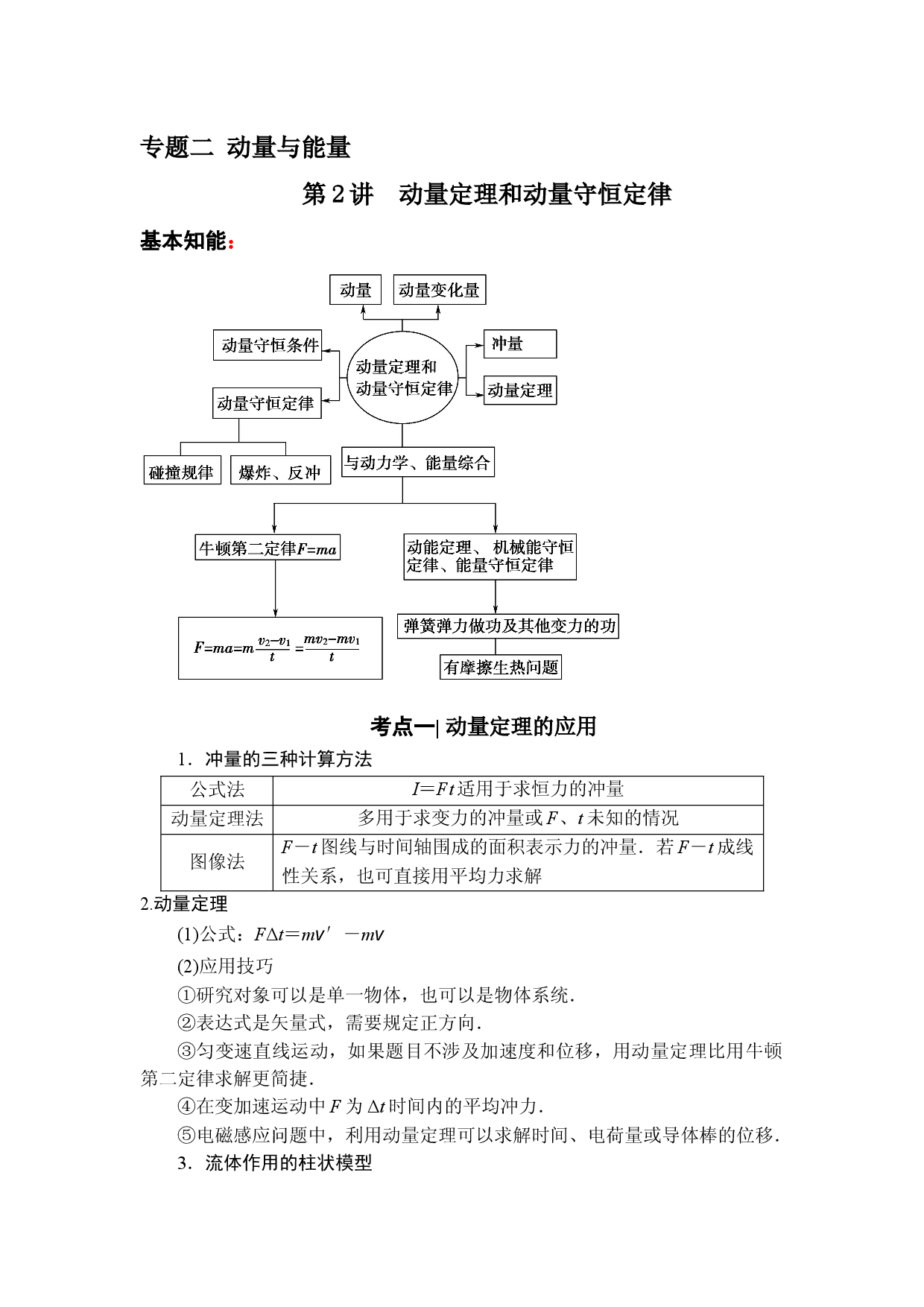 2022届高考物理二轮复习 2.2 动量定理和动量守恒定律 讲义.docx 第1页