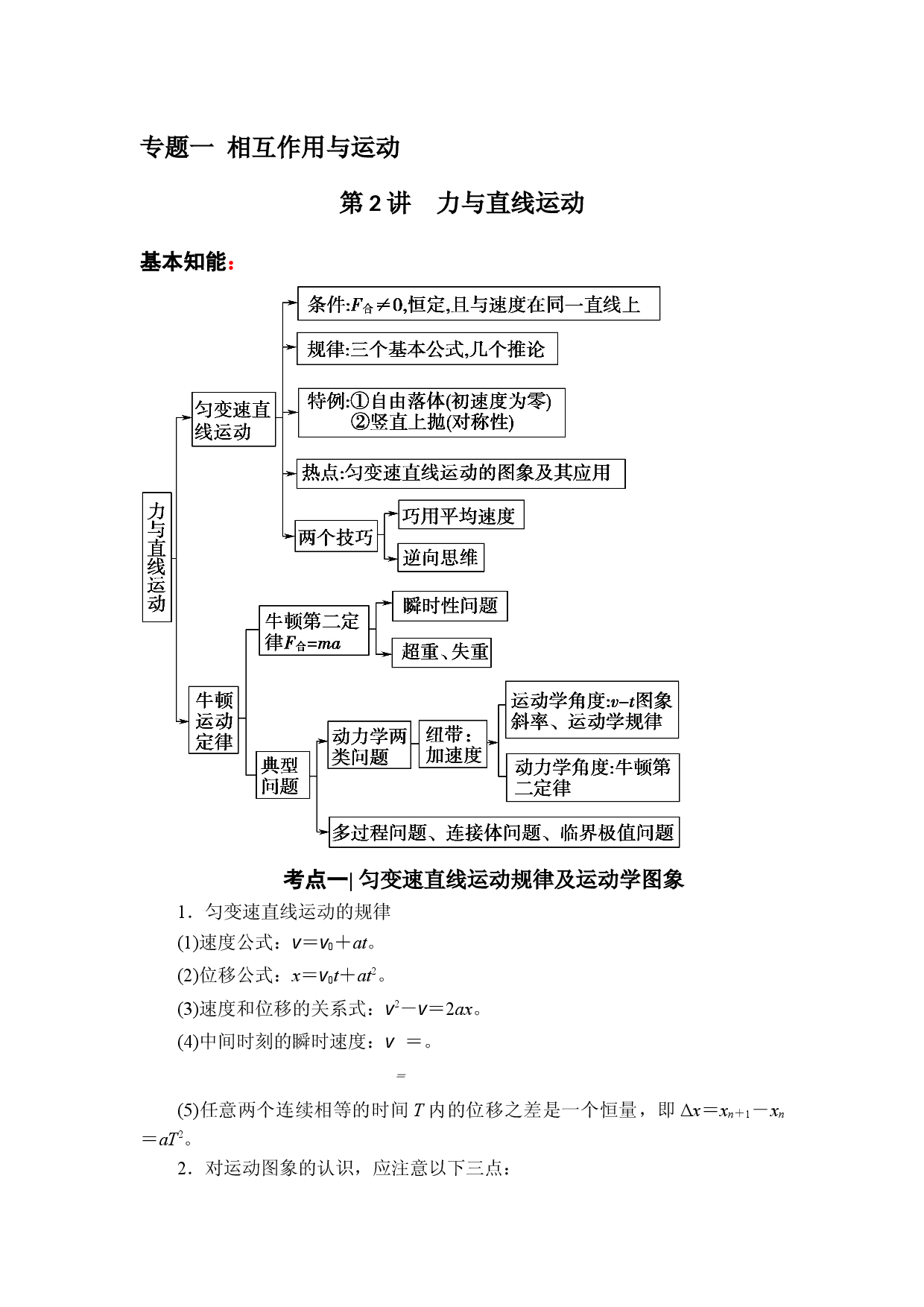 2022届高考物理二轮复习 1.2 力与直线运动 讲义.docx 第1页