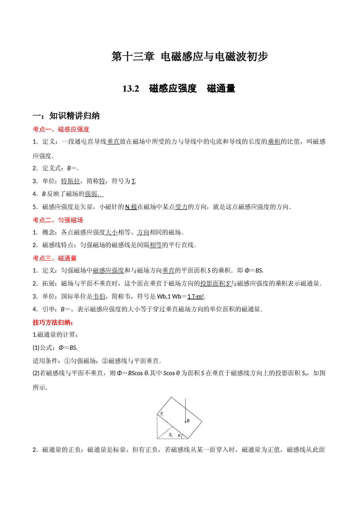 13.2 磁感应强度　磁通量-2021-2022学年高二物理精讲与精练高分突破考点专题系列（人教版2019必修第三册）.doc 第1页