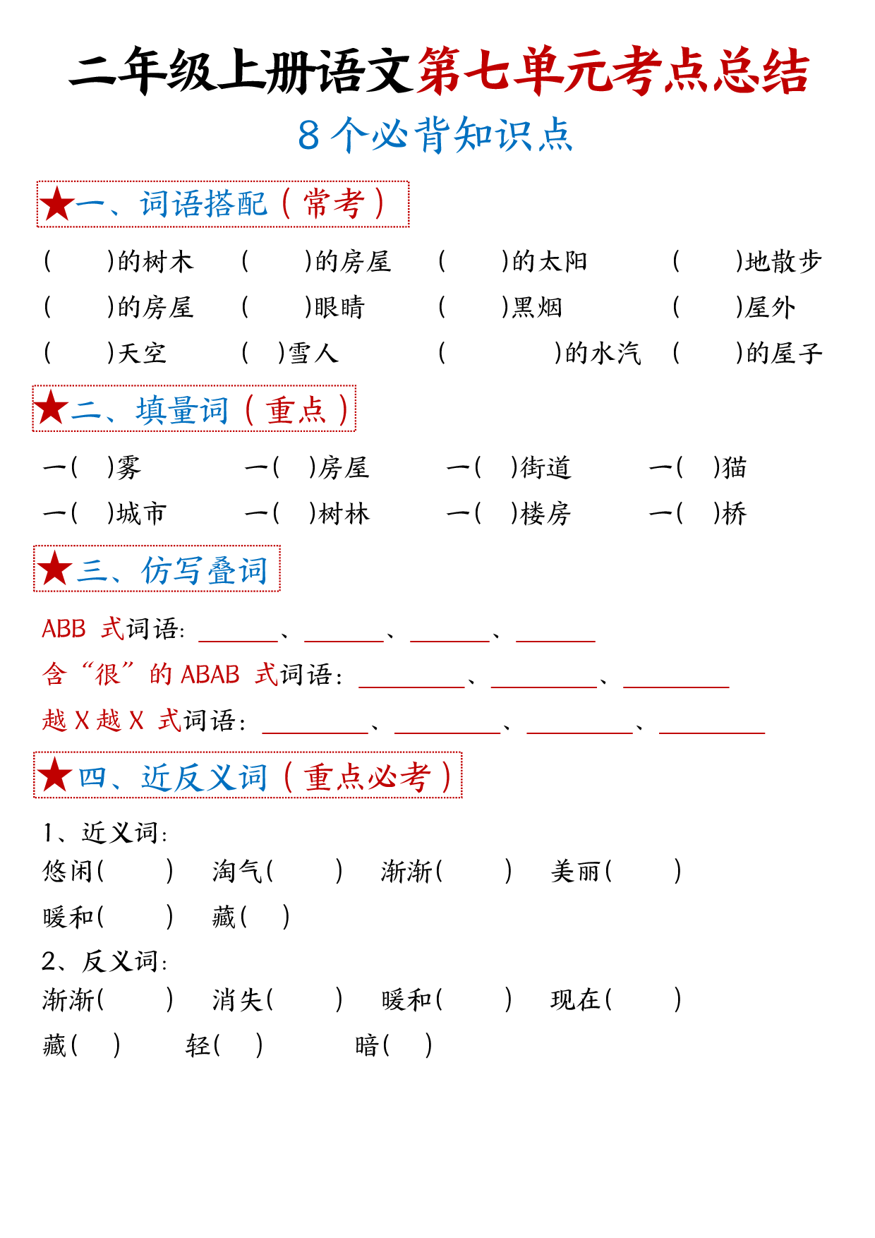 二年级上册语文单元考试考点总结8个必背知识点_第7.pdf 第1页