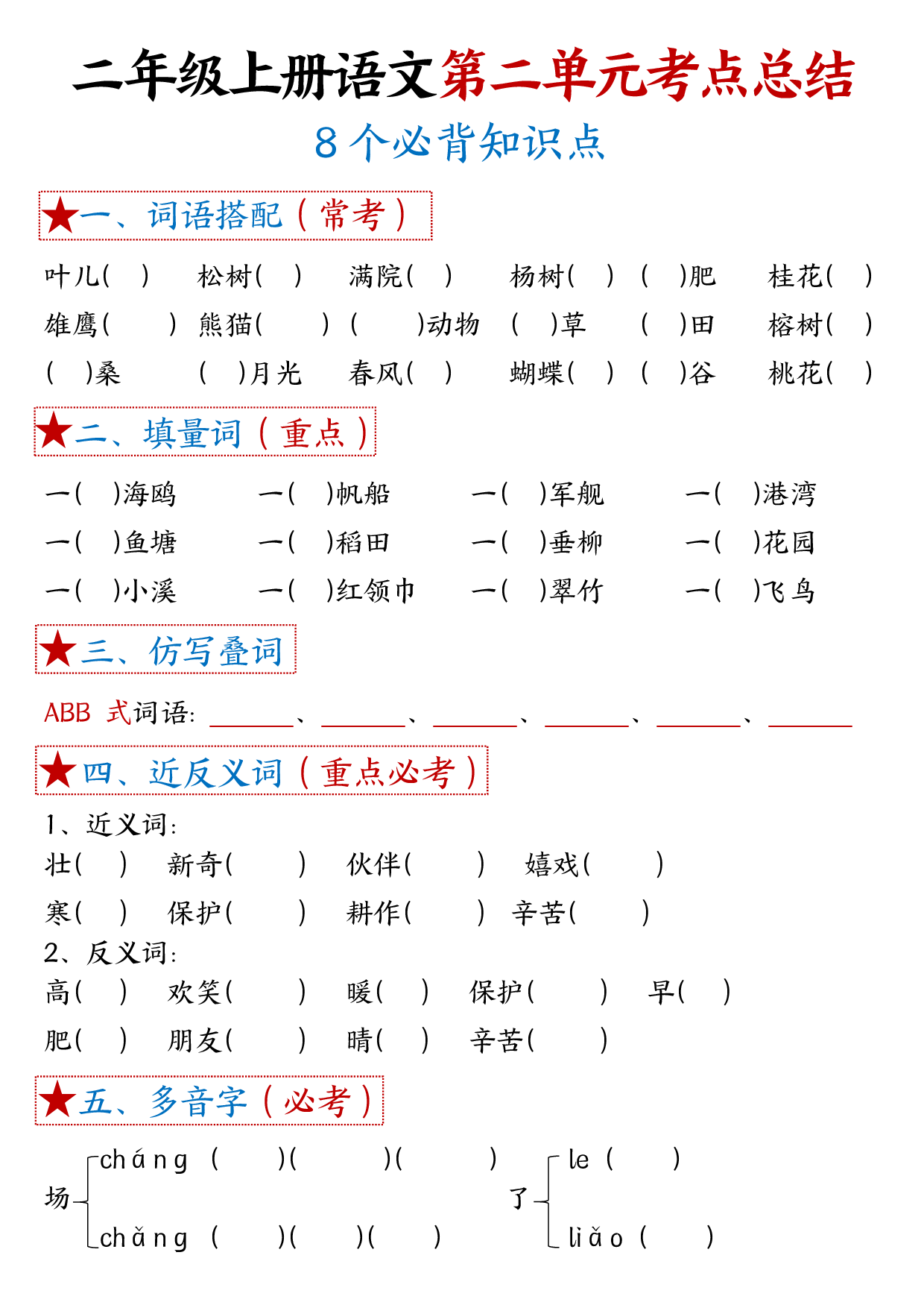 二年级上册语文单元考试考点总结8个必背知识点_第2.pdf 第1页
