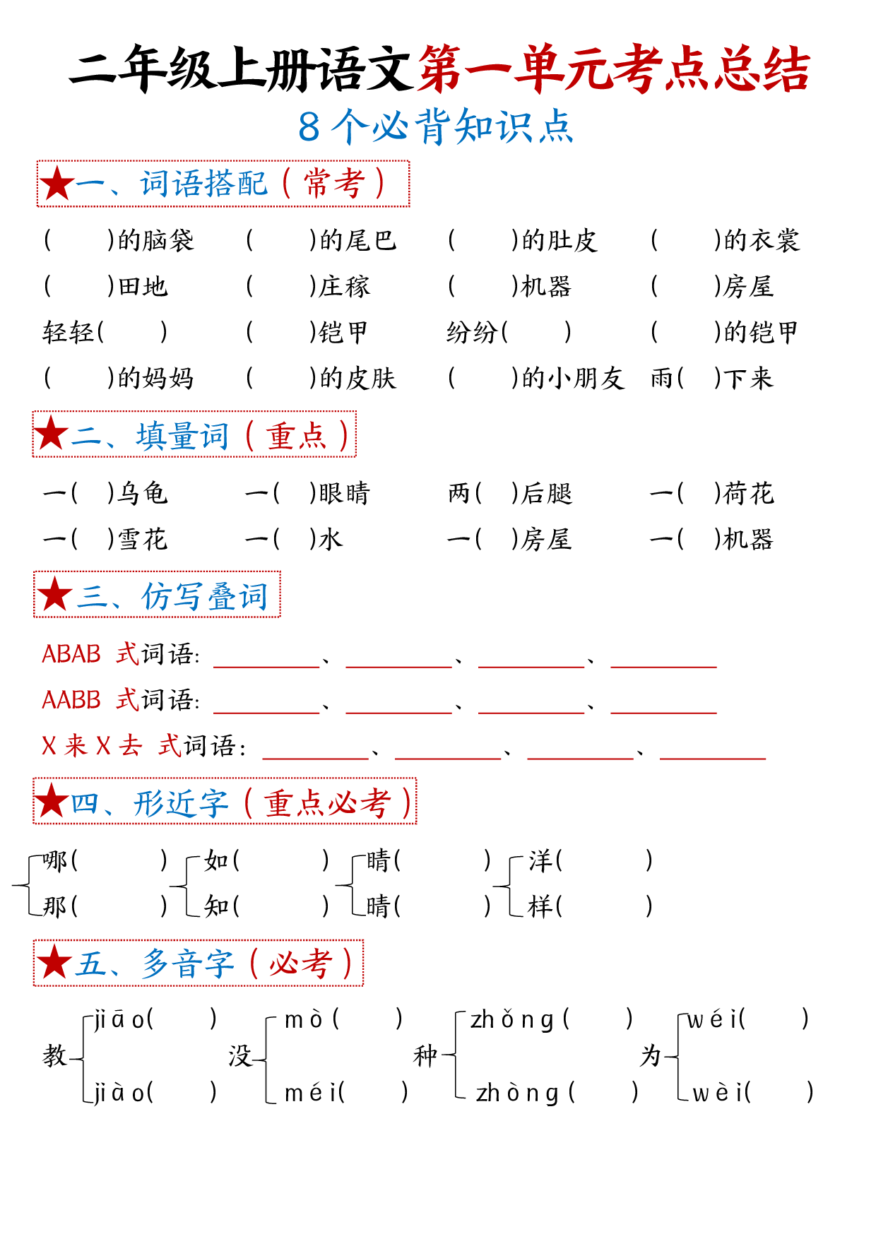 二年级上册语文单元考试考点总结8个必背知识点_第1.pdf 第1页