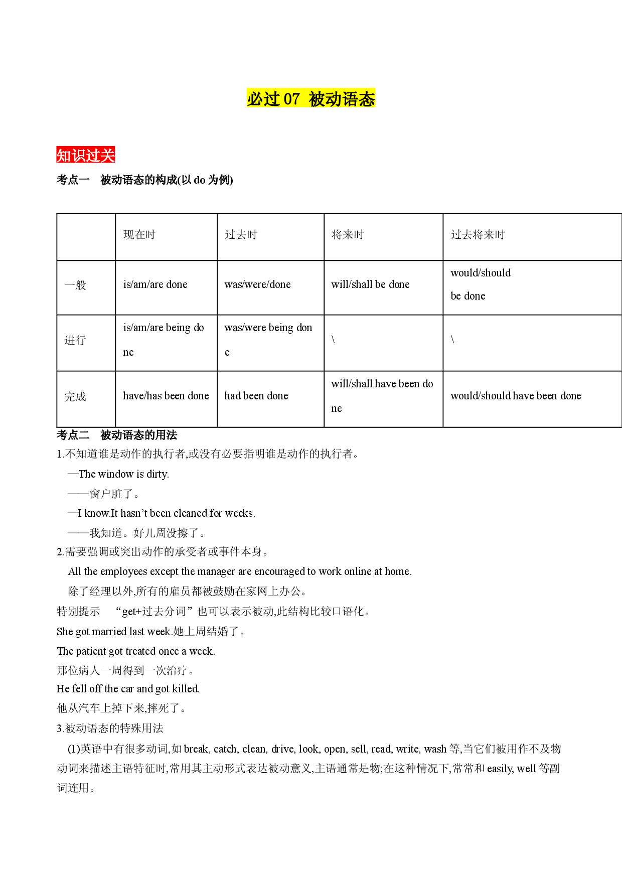 专题07 被动语态 -2023年高中英语学业水平考试必备考点归纳与测试（通用版）.docx 第1页