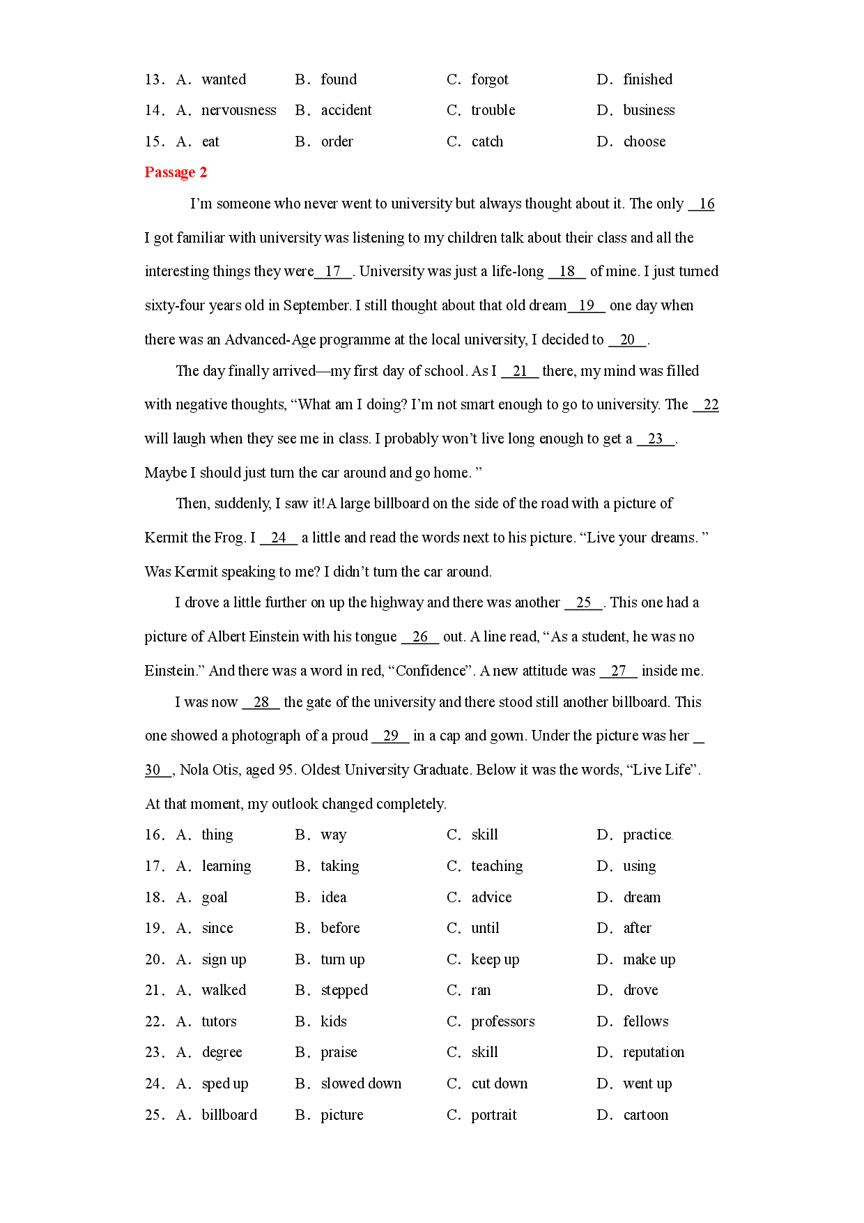专题04 完形填空10道 -2021-2022学年高一英语上学期期中复习查缺补漏冲刺满分（人教版2019）.doc 第2页