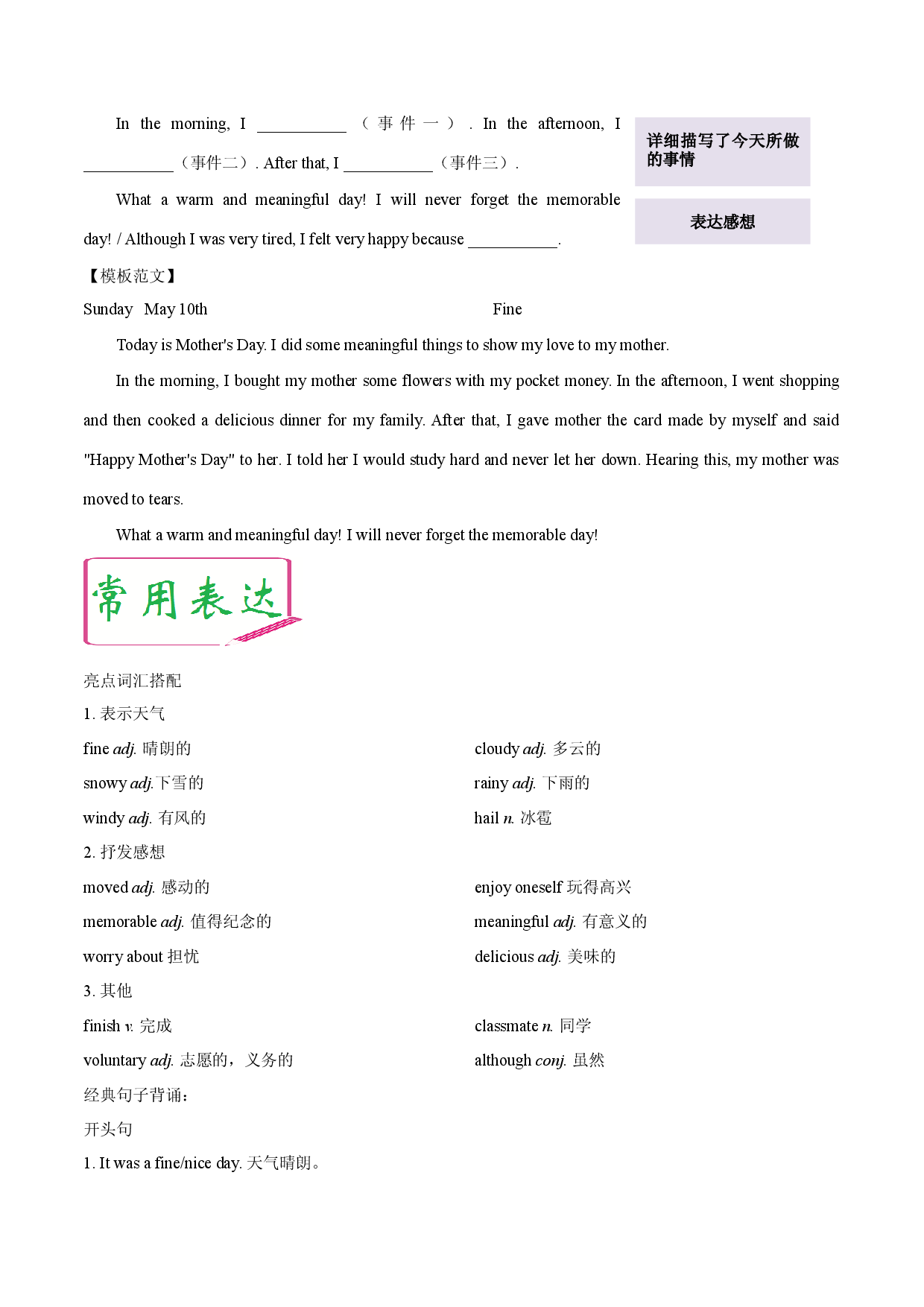 万能模板09 日记-冲刺2024年中考英语书面表达满分作文万能模板.docx 第2页