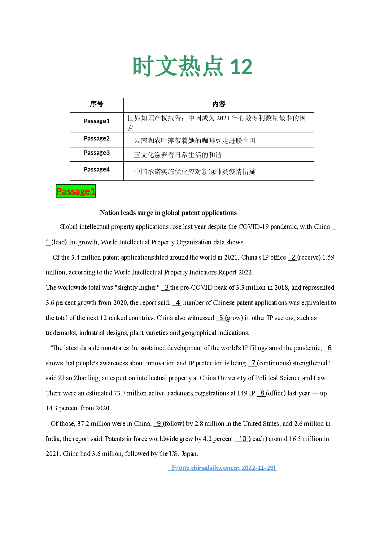 时文热点12--2023年高考英语时文热点之原创特训-语法填空专练.docx 第1页