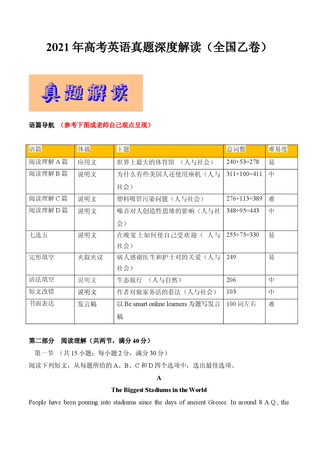 全国乙卷（详解+解读）-2021年高考英语真题深度解读(1).docx 第1页