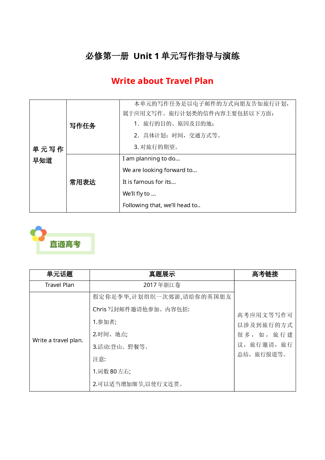 Unit 2 Travelling around-【同步写作课】2023-2024学年高一英语单元写作深度指导（人教版2019必修第一册）.docx 第1页