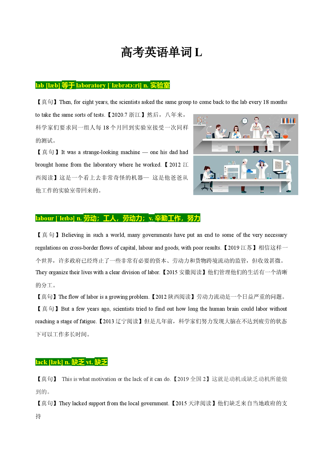11 高考单词L-十年（2013-2022）高考英语3500单词分字母汇编（高考真句+检测）.docx 第1页