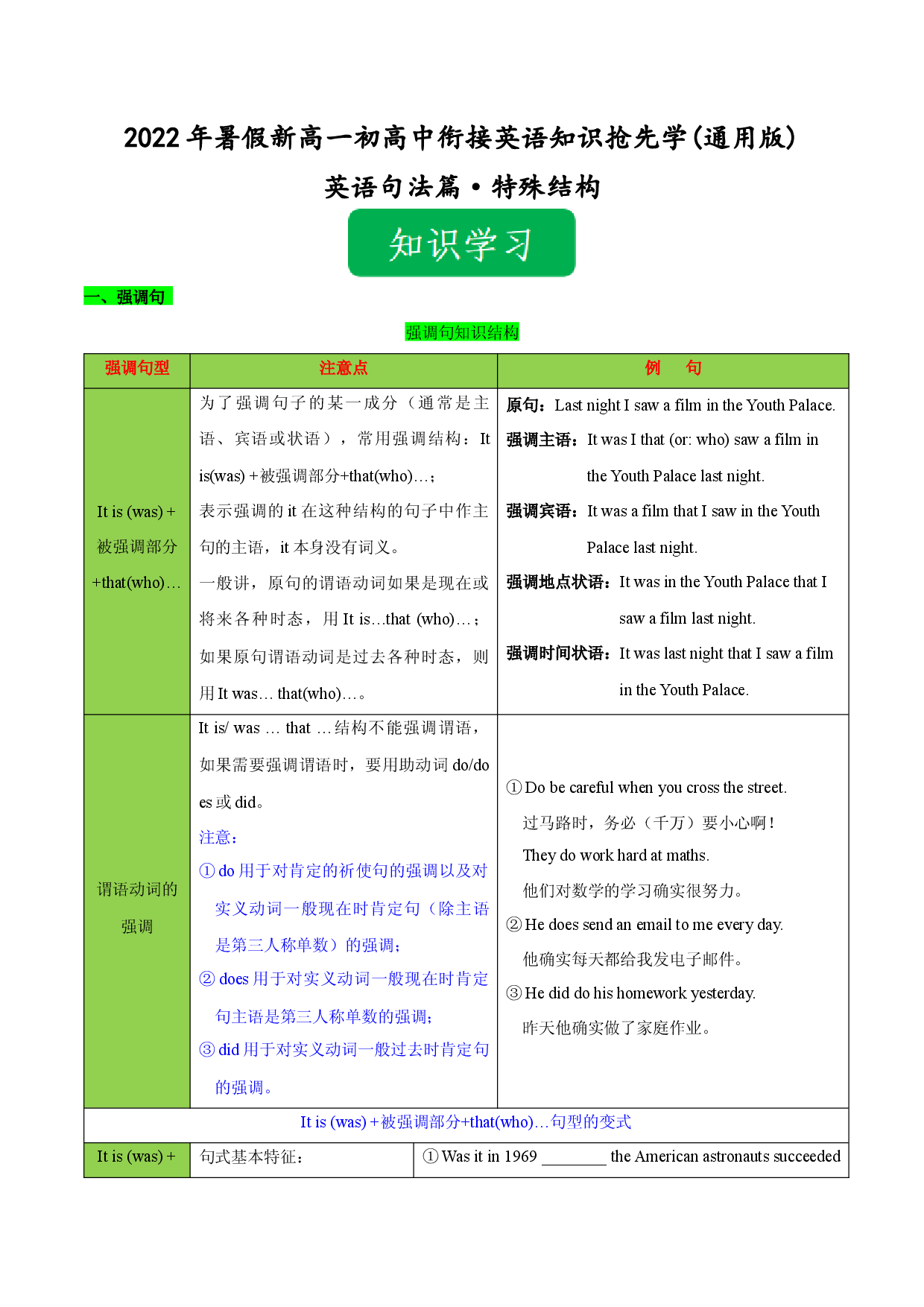 Day 15 特殊结构-2022年暑假新高一【初高中衔接】必备英语知识抢先学(通用版).docx 第1页