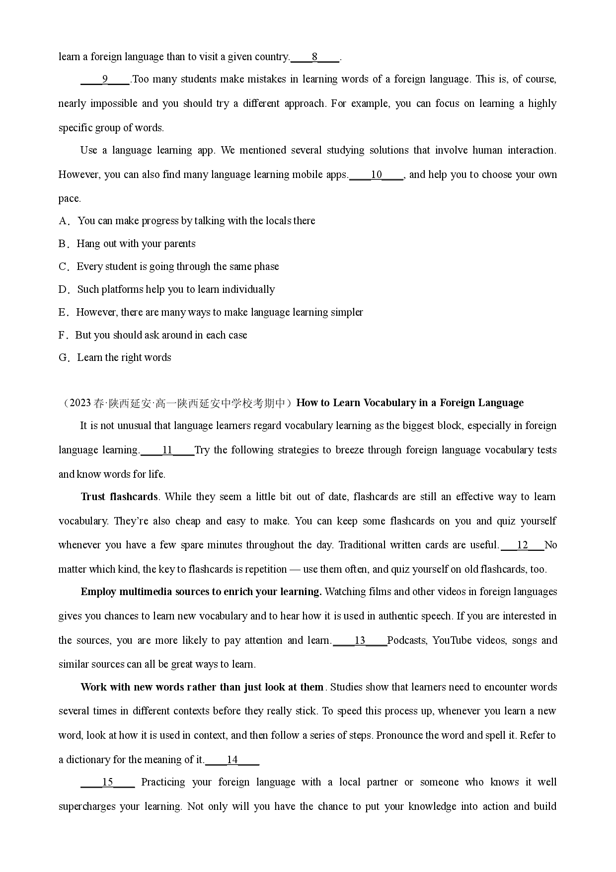 Unit 2 单元话题七选五练习-2023-2024学年高一英语必修第一册单元重难点易错题精练（外研版2019）.docx 第2页