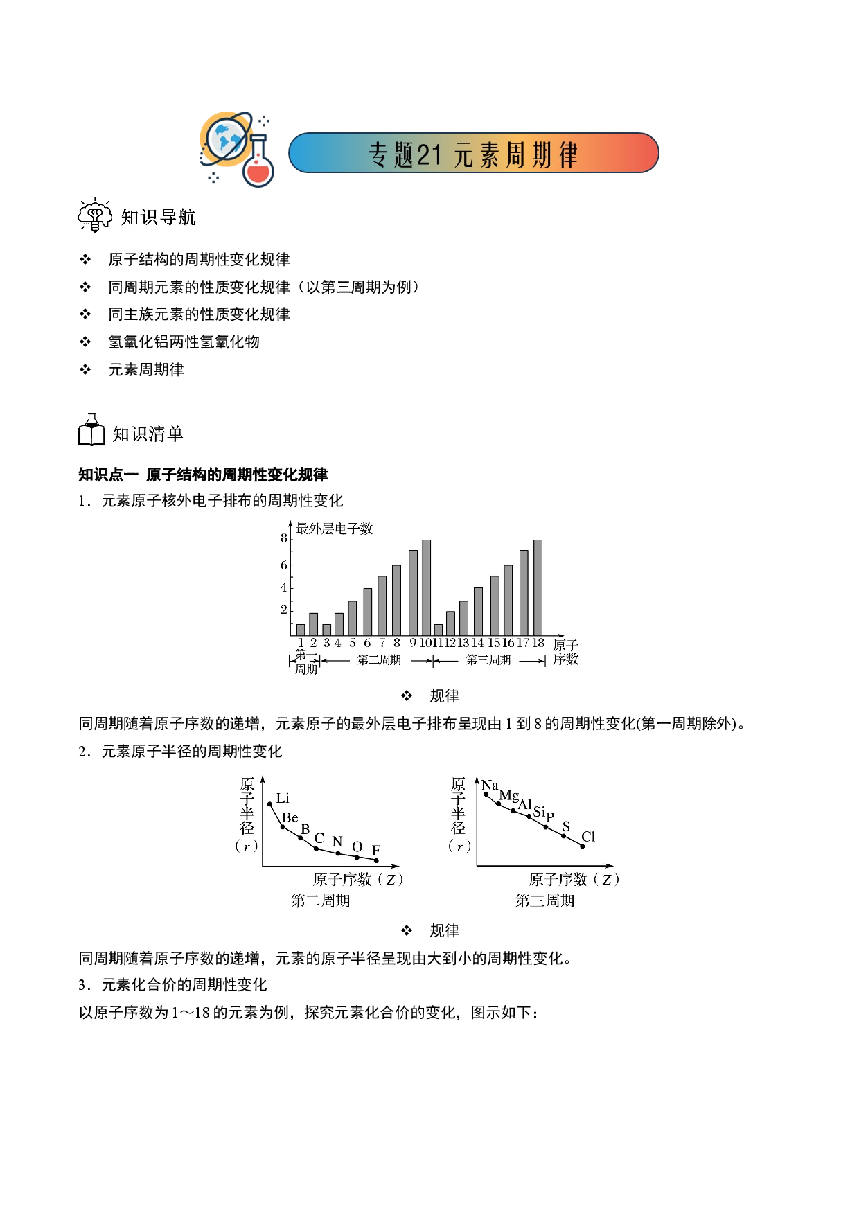 专题21 元素周期律-【题高分】2022-2023学年高一化学同步教学专题讲义（人教版2019必修第一册）.docx 第1页