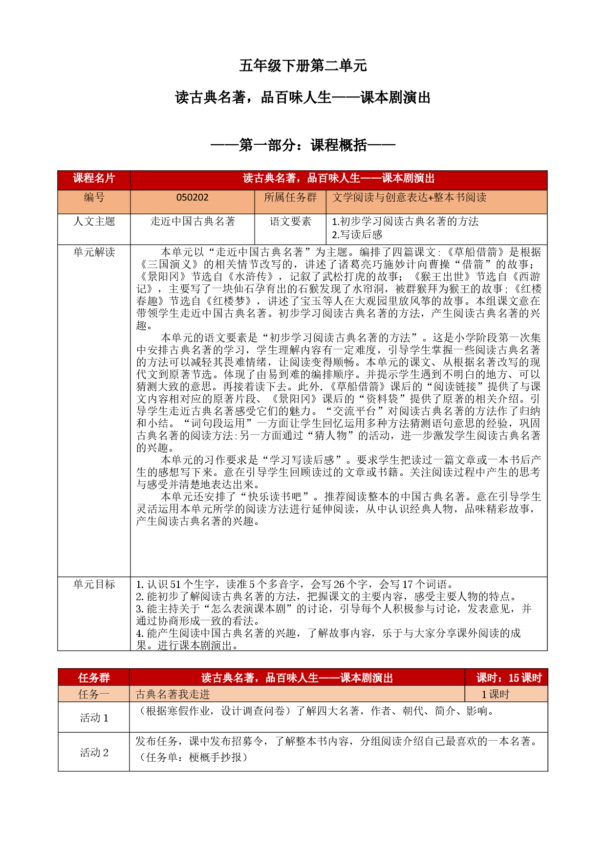 第二单元（教学设计+单元学历案+课程学历案）-2022-2023学年五年级语文下册.docx 第1页