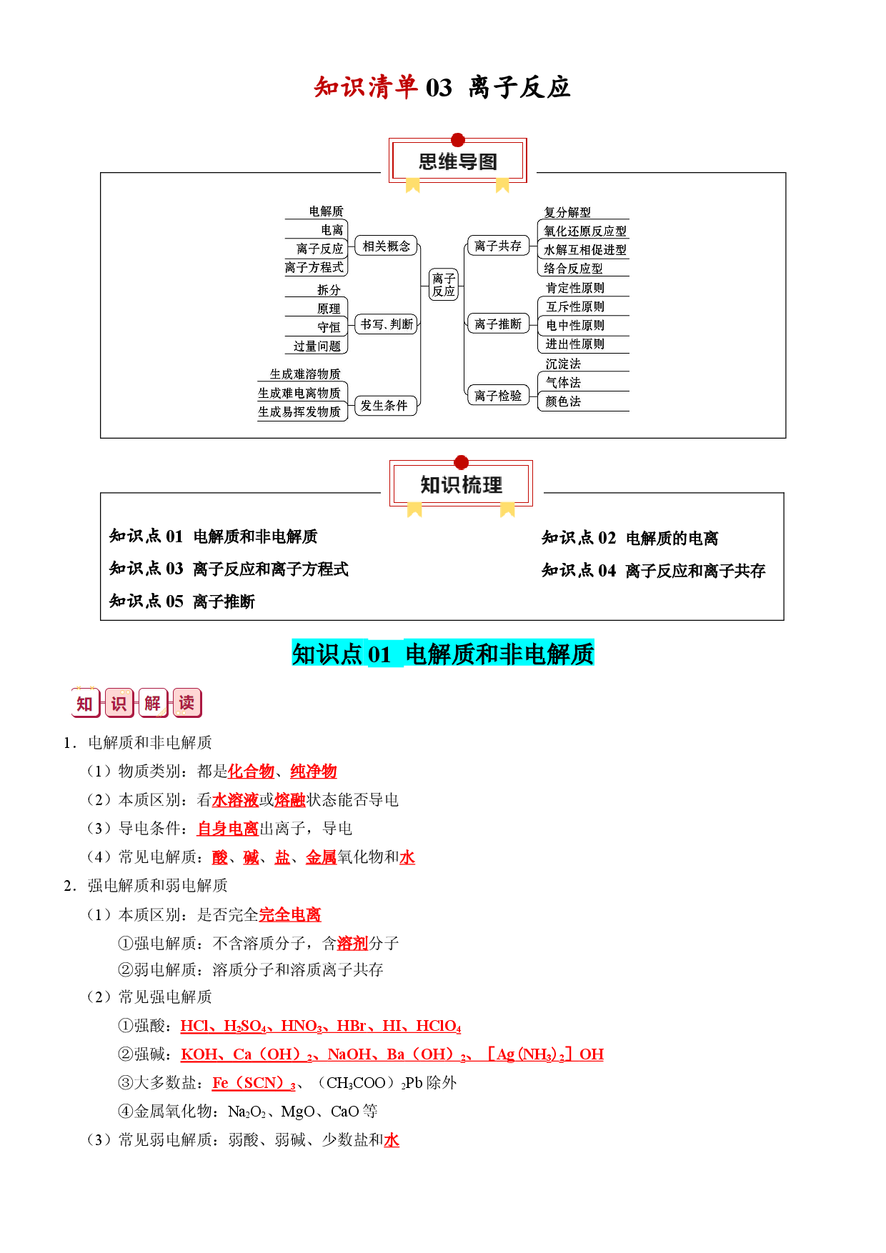 知识清单03  离子反应-2024年高考化学一轮复习知识清单.docx 第1页