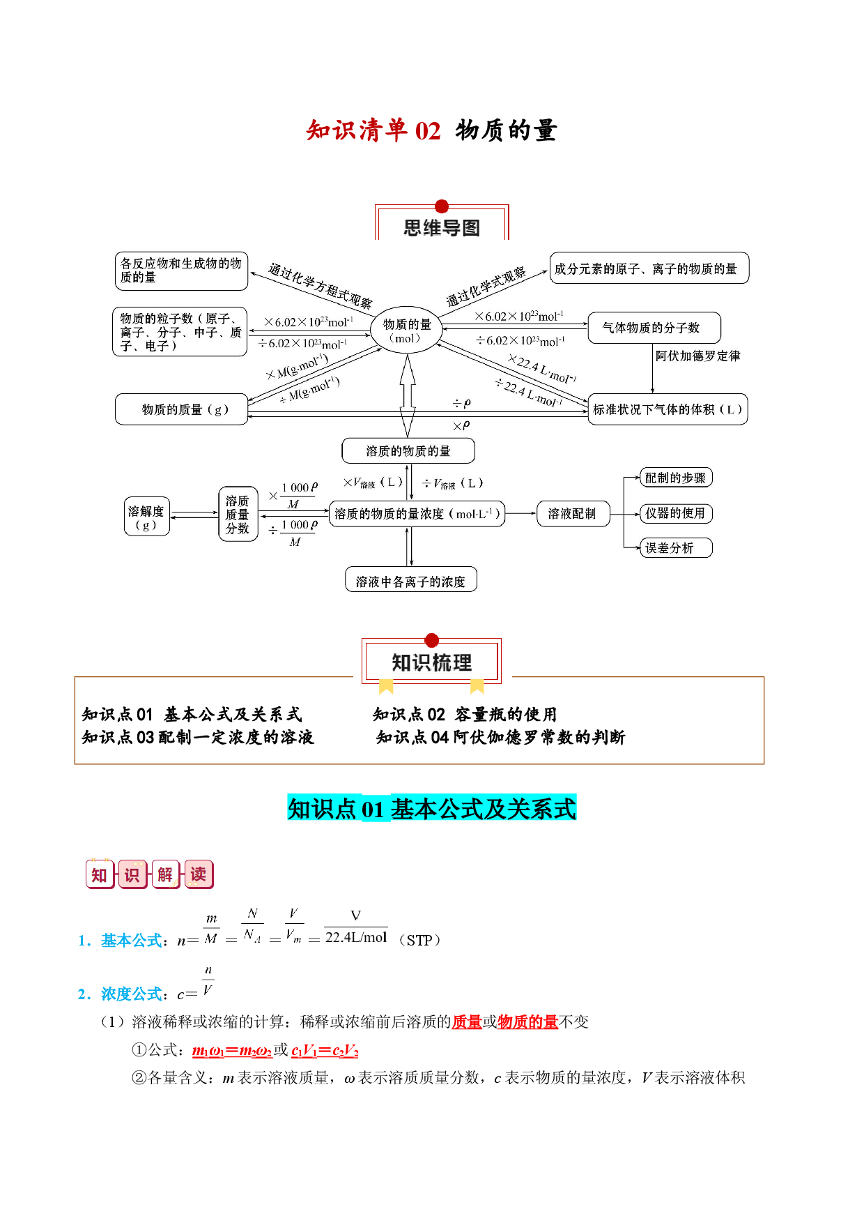 知识清单02  物质的量-2024年高考化学一轮复习知识清单.docx 第1页