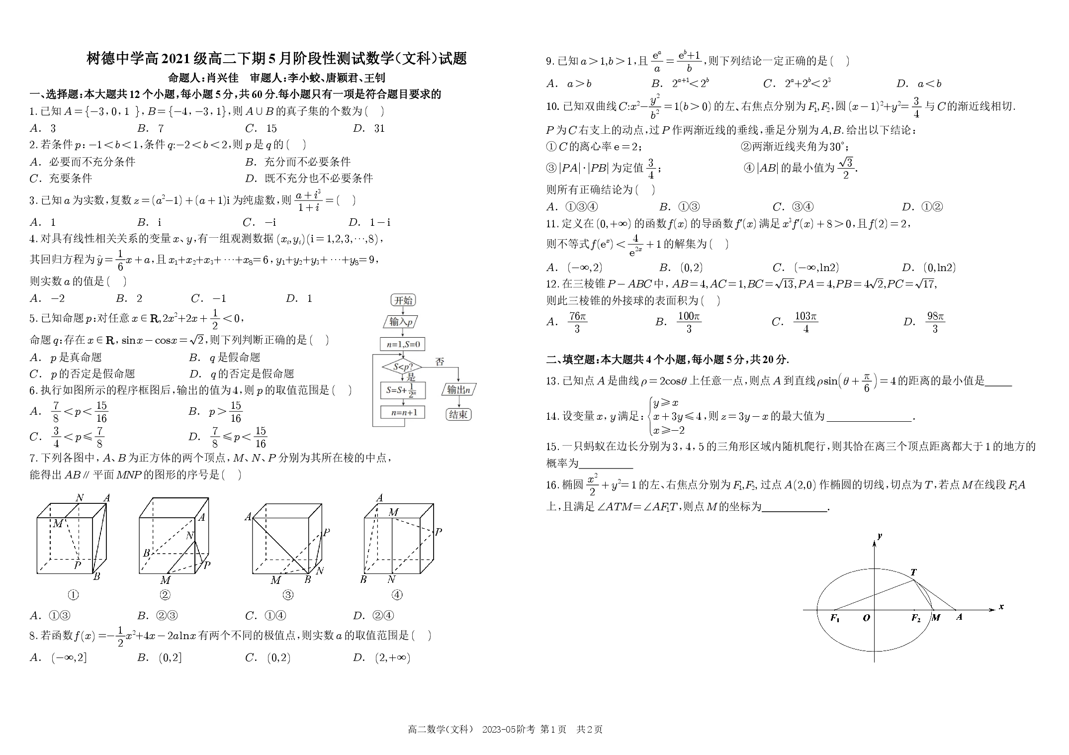 四川省成都市树德中学2022-2023学年高二下学期5月月考试题+数学（文）.pdf 第1页