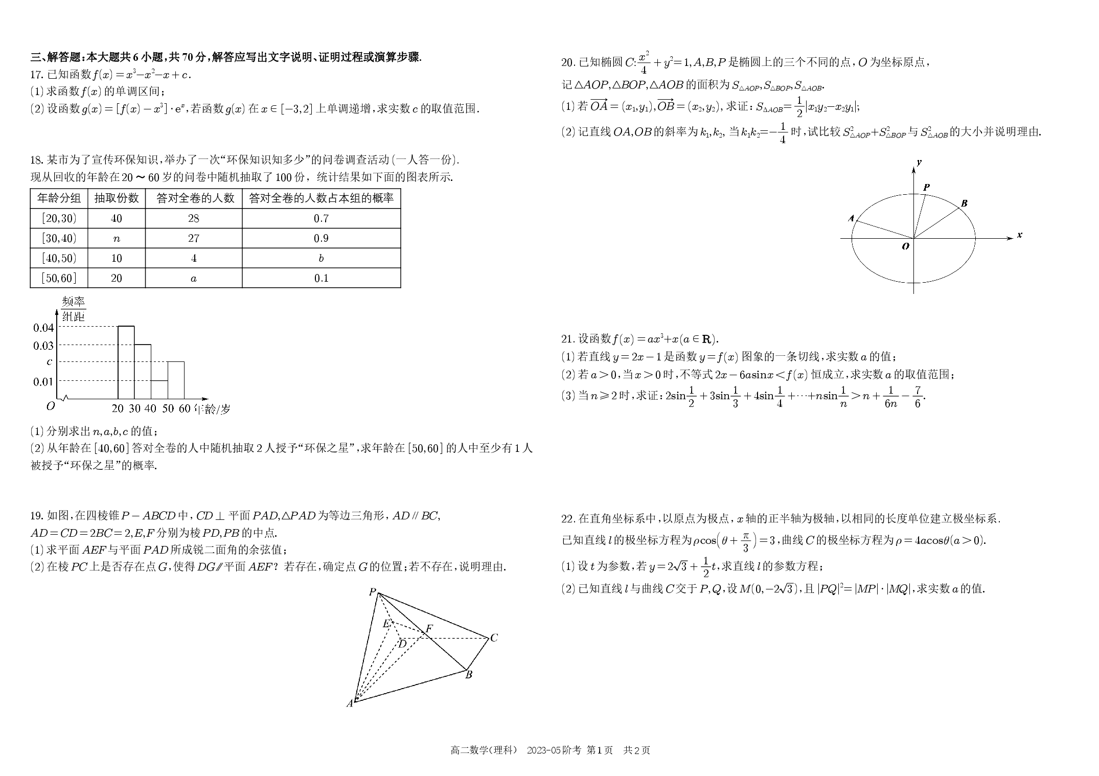 四川省成都市树德中学2022-2023学年高二下学期5月月考试题+数学（理）+PDF版含答案.pdf 第2页