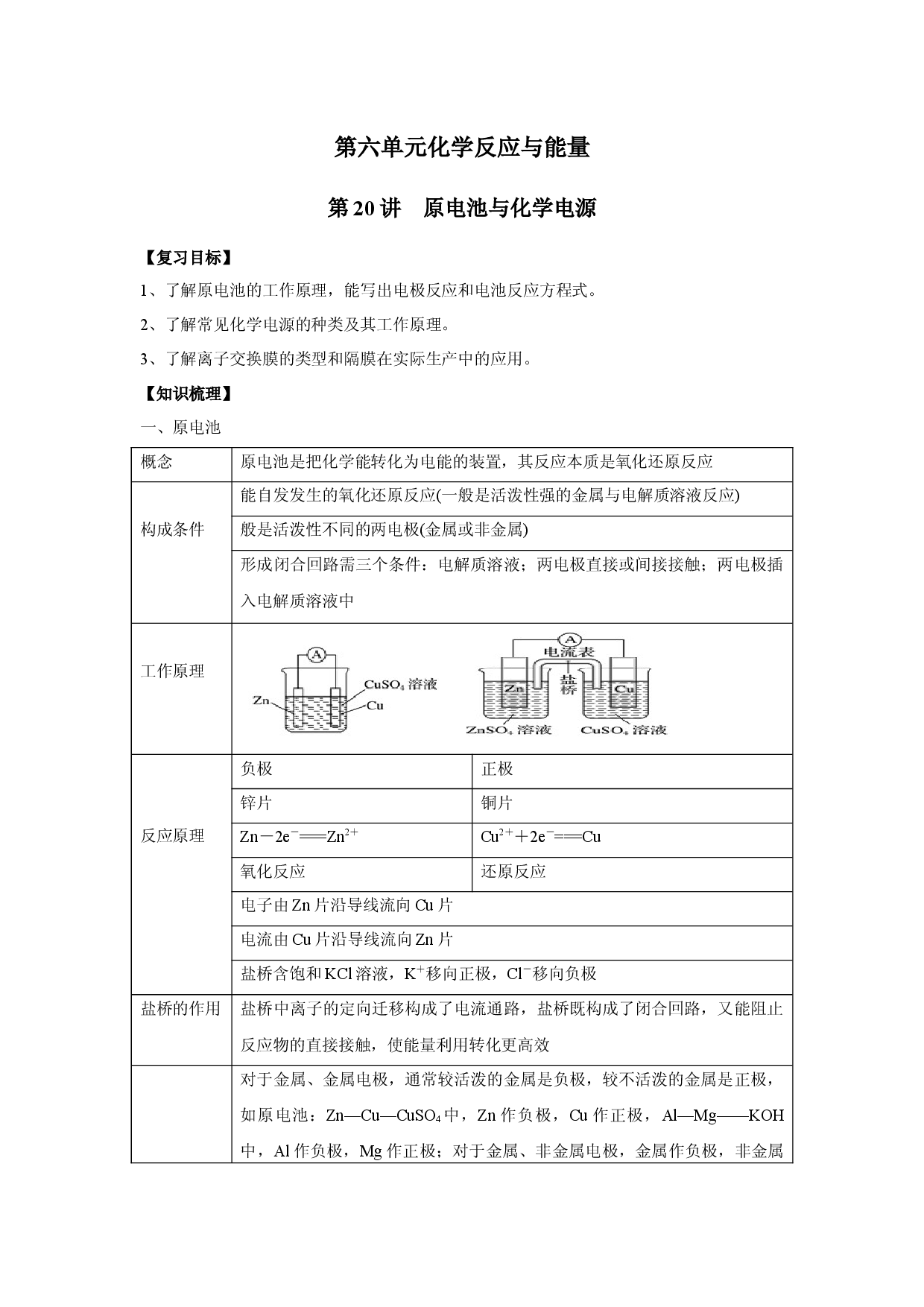 第20讲 原电池与化学电源-备战2022年高考化学一轮复习名师讲义.docx 第1页