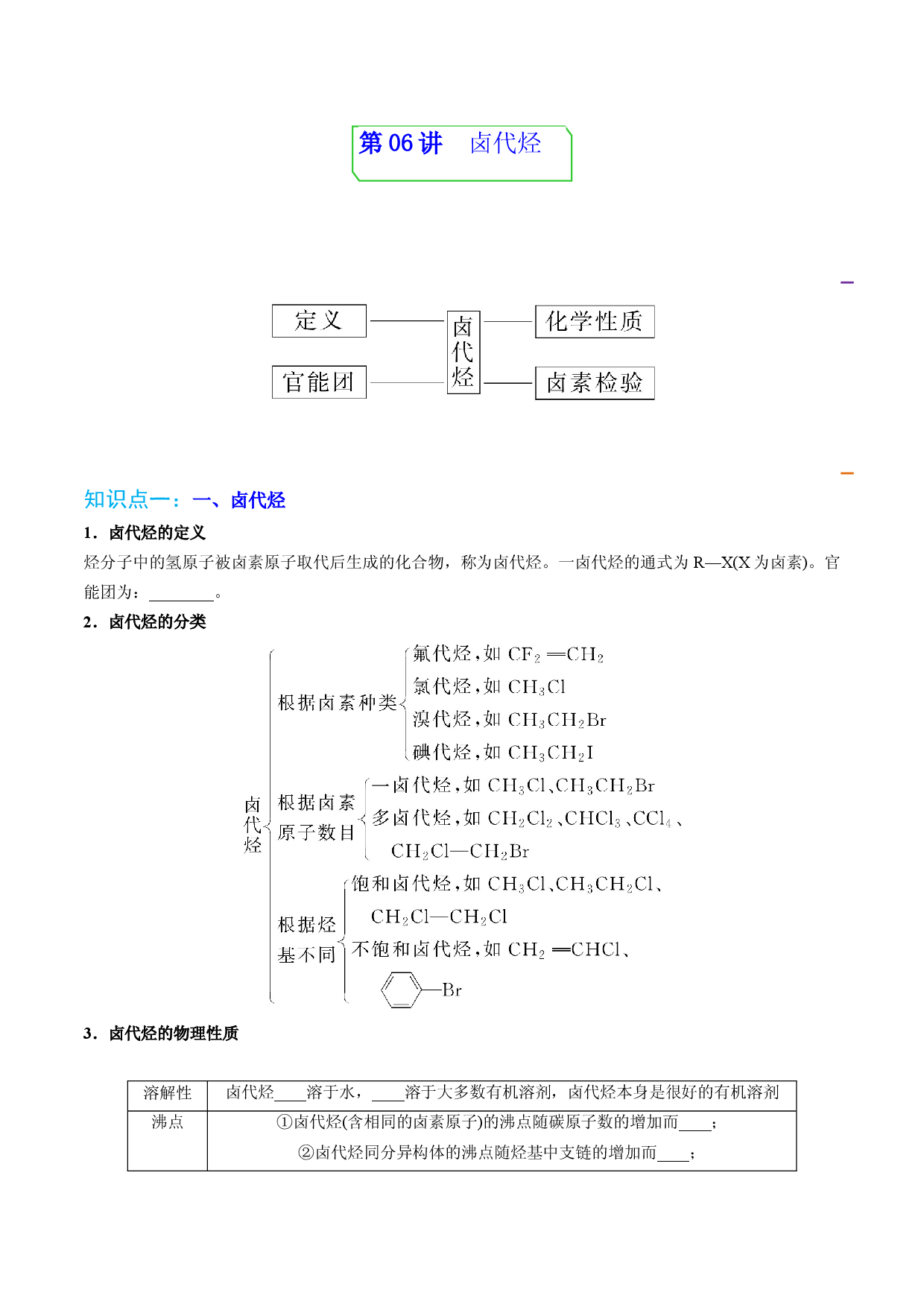 第06讲卤代烃 （学生版）-2022-2023学年高二化学同步精品讲义（人教2019选择性必修3）.docx 第1页